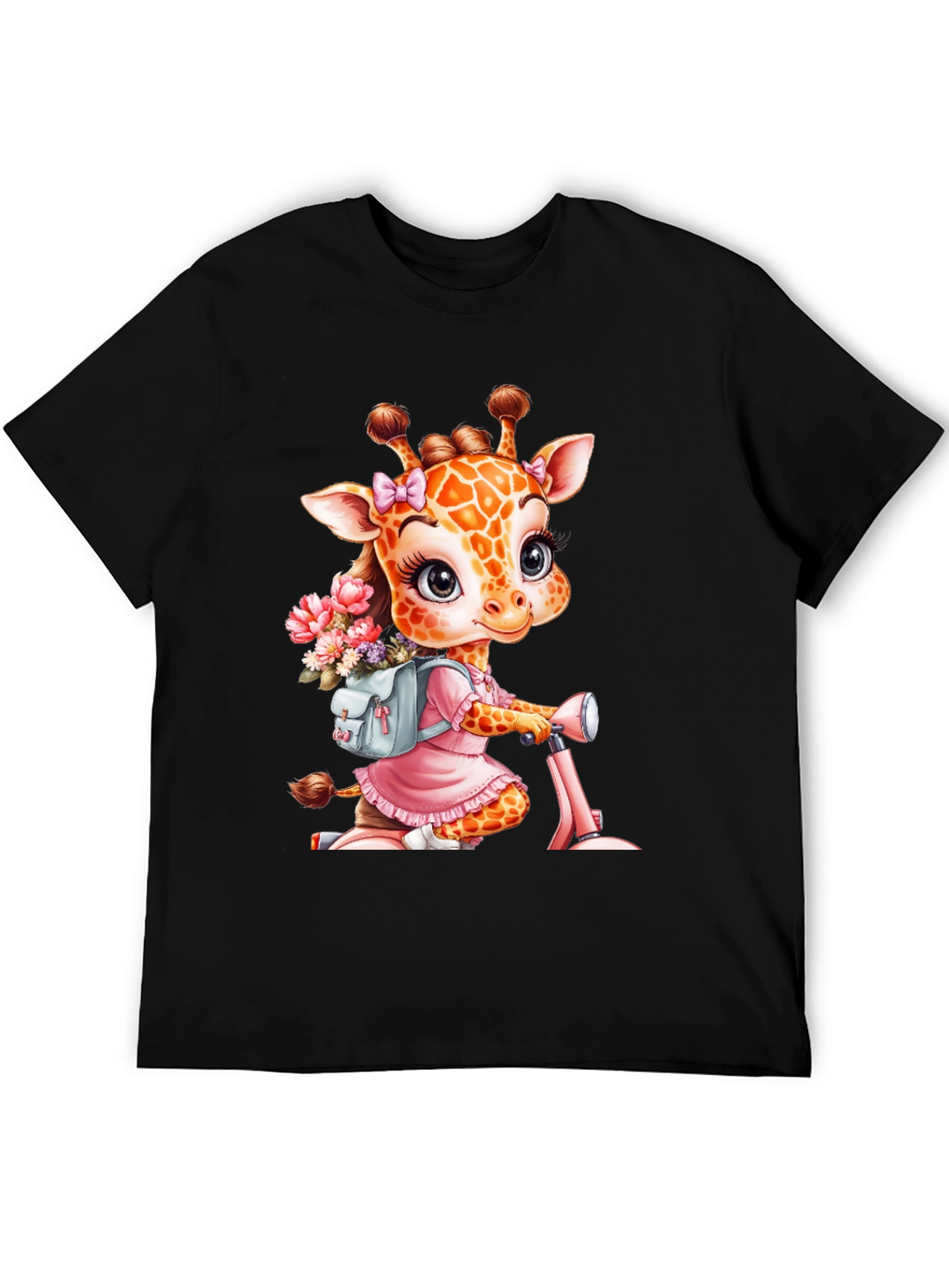 Black Giraffe on Scooter Graphic Tee - Cute Animal T-Shirt view 5