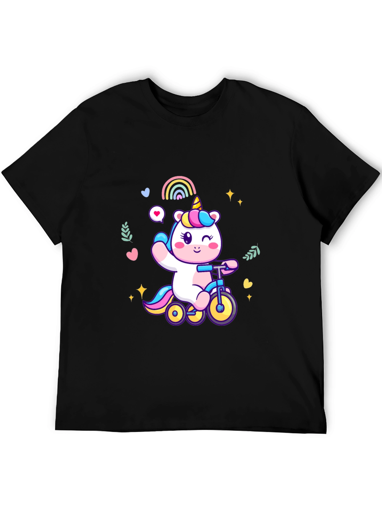 Black Unicorn on Bike Graphic Tee - Black view 5