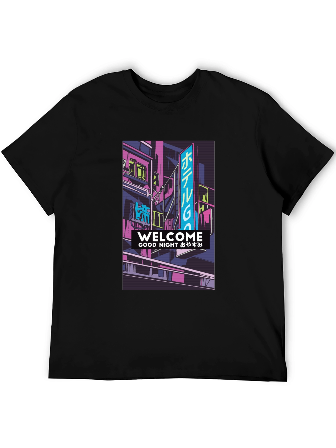 Black Neon Cityscape Graphic T-Shirt view 5