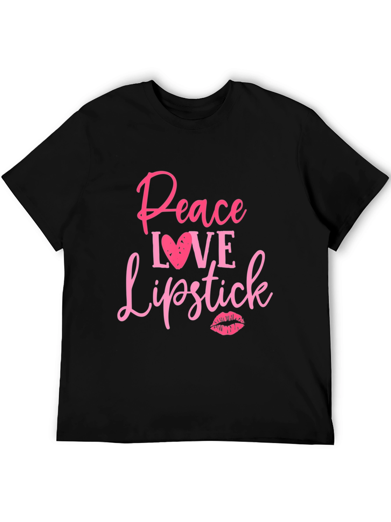 Black Peace Love Lipstick Graphic Tee - Black Cotton Casual T-Shirt view 5