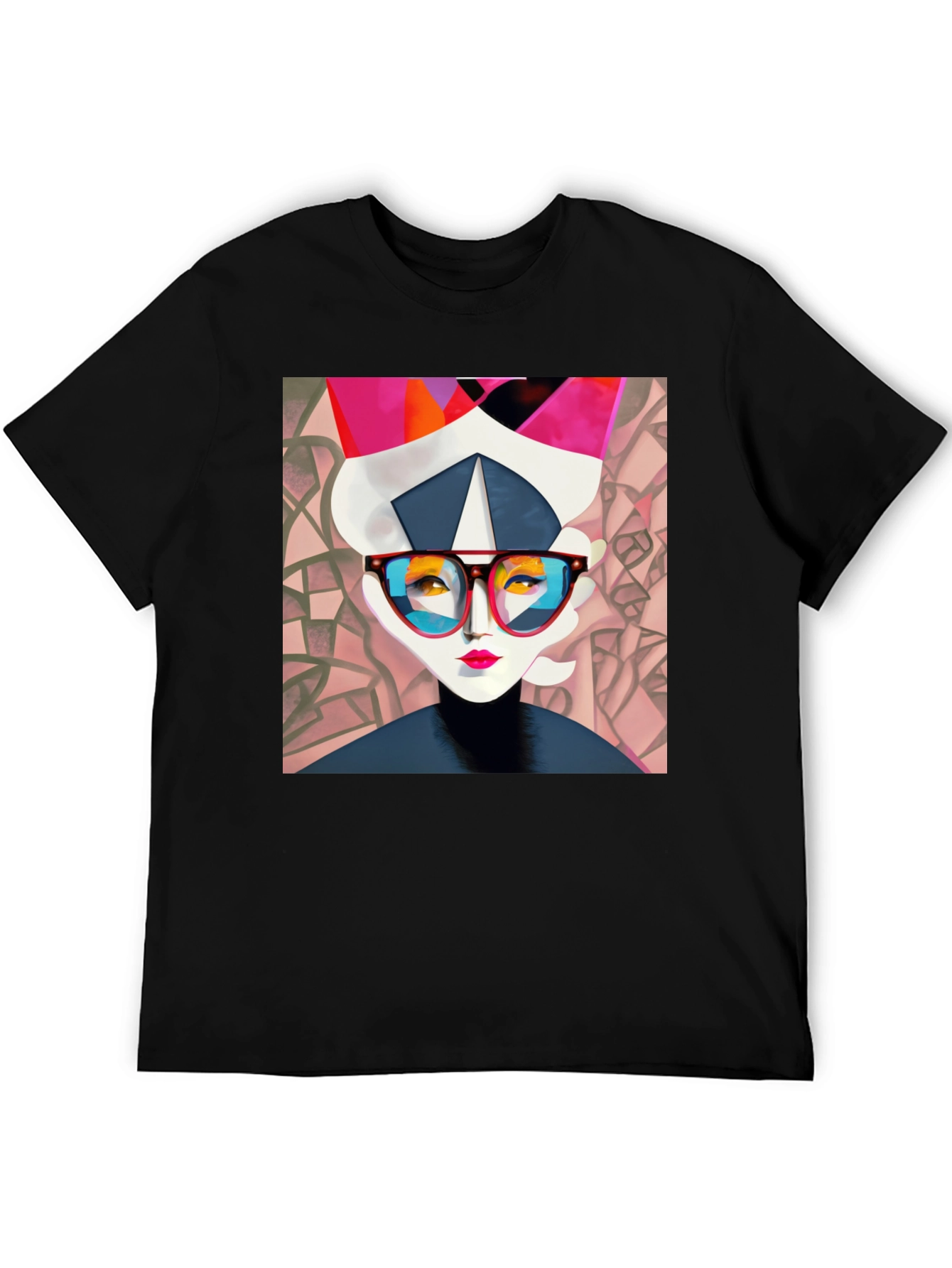 Black Abstract Woman Graphic Print Black Tee view 5