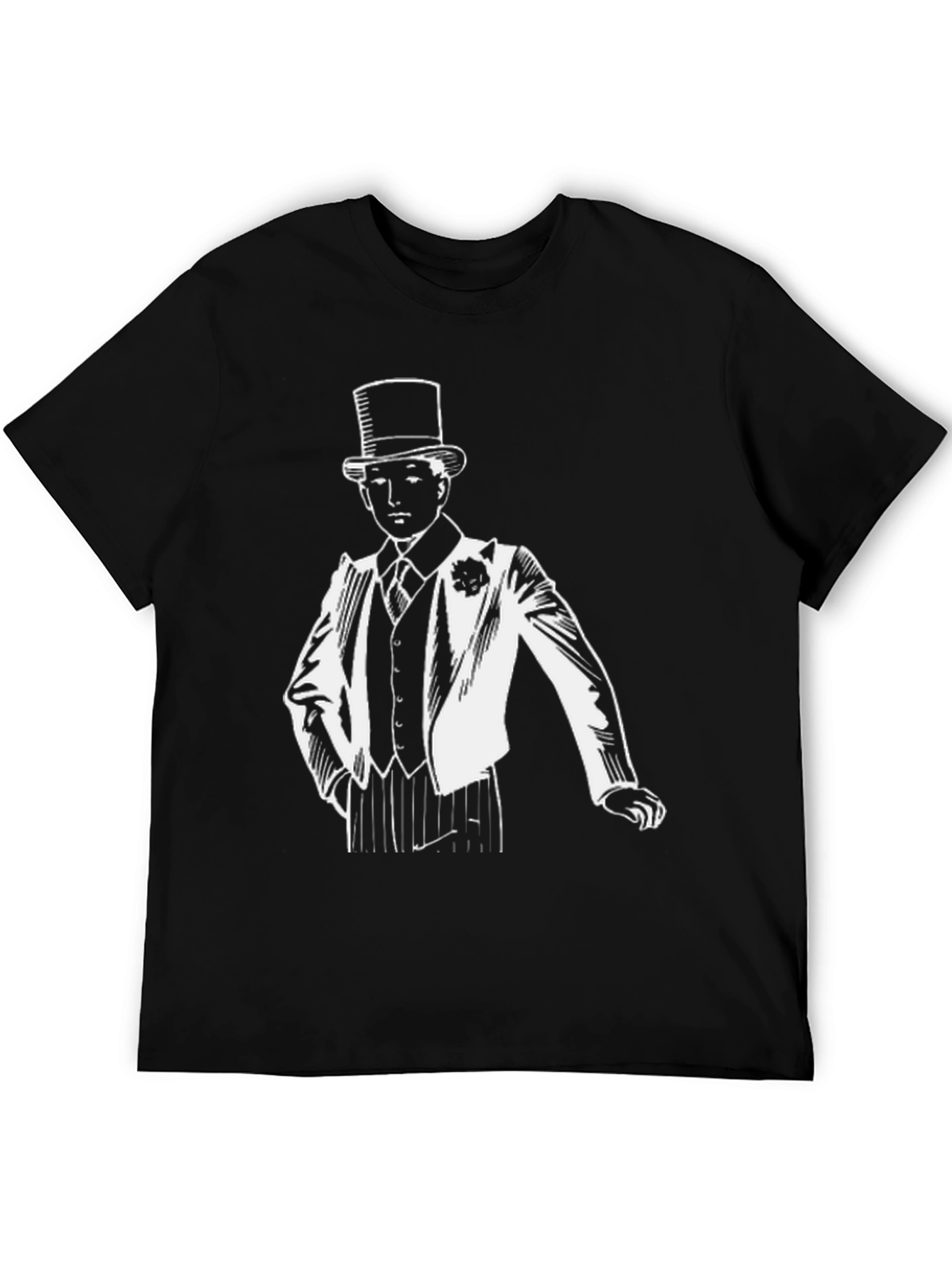 Black Dapper Gentleman T-Shirt - Top Hat & Suit Design view 5