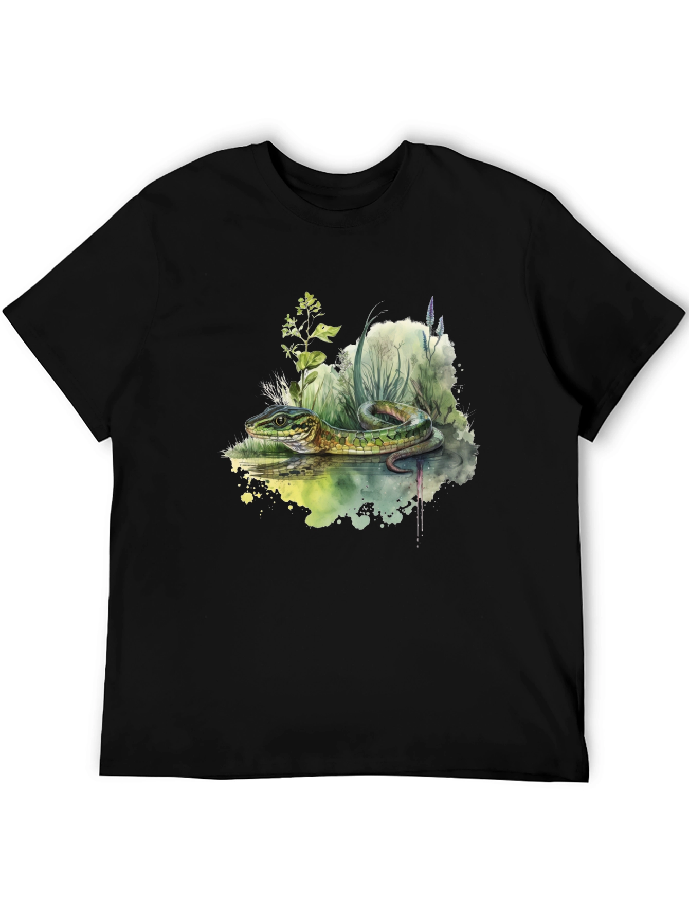 Black Snake Watercolor T-Shirt - Nature Inspired view 5