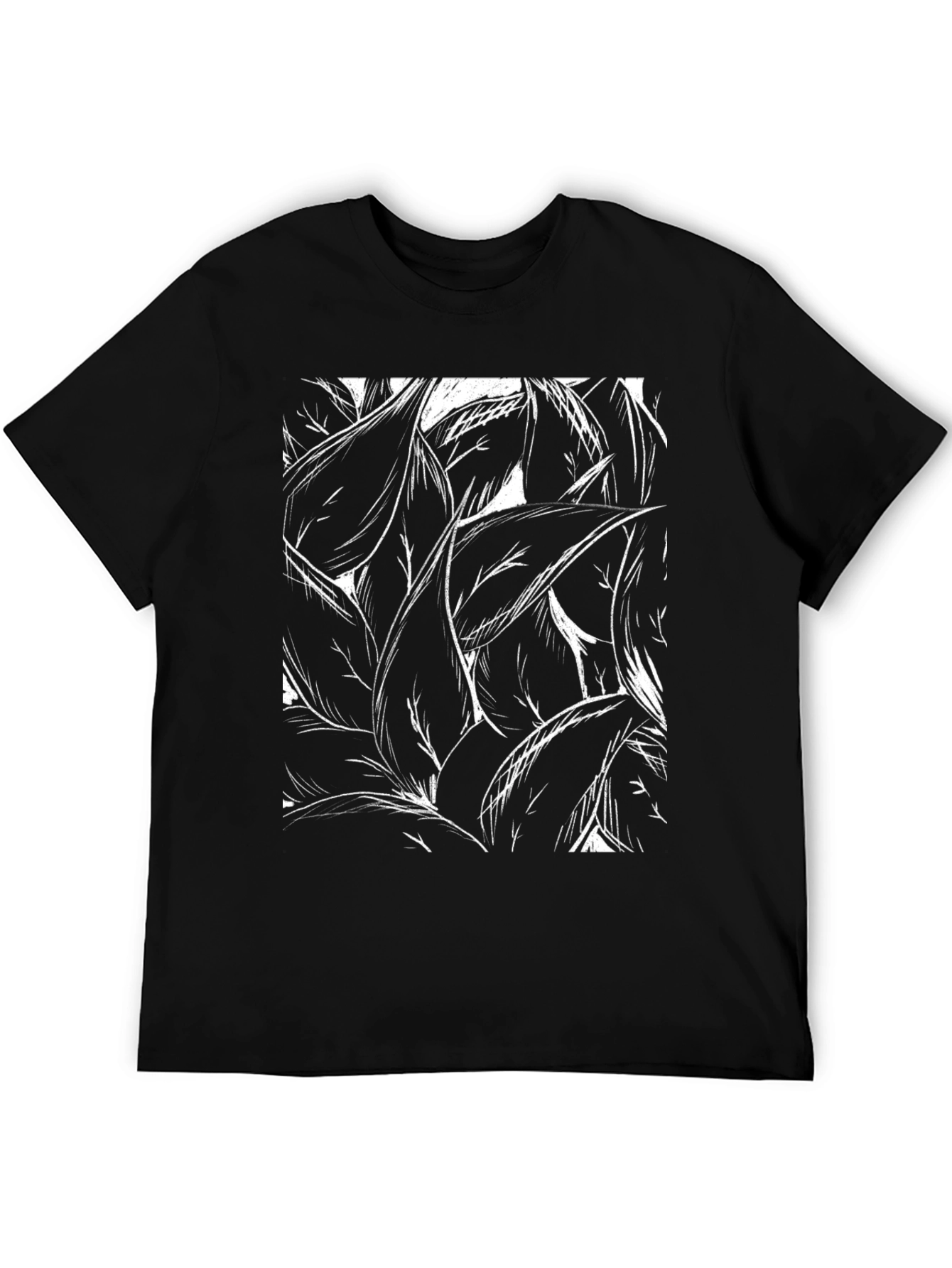 Black Abstract Leaf Print Black T-Shirt view 5