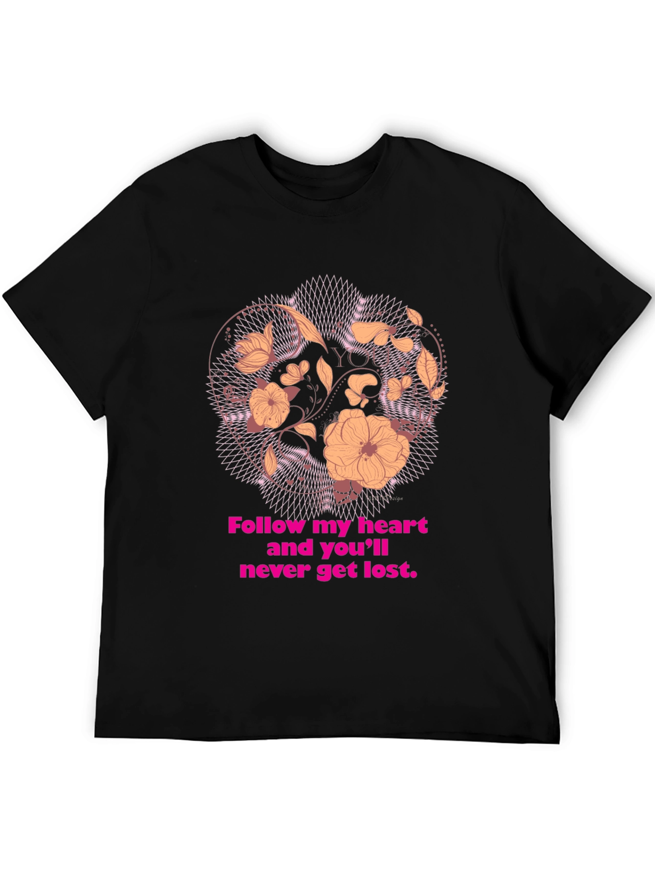 Black Floral Heart T-Shirt - Follow Your Heart Design view 5