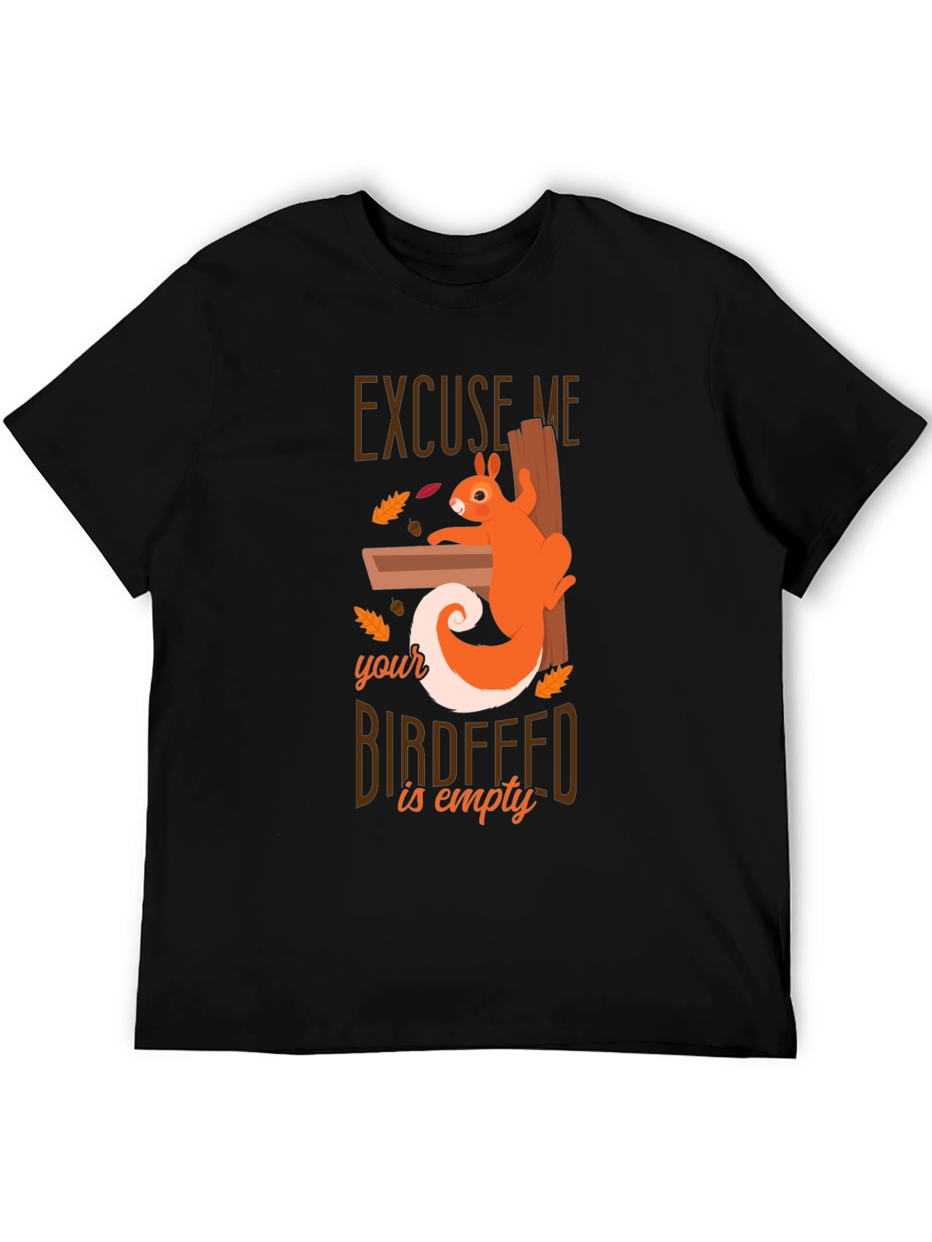 Black Excuse Me Squirrel T-Shirt - Birdfeeder Humor Tee view 5