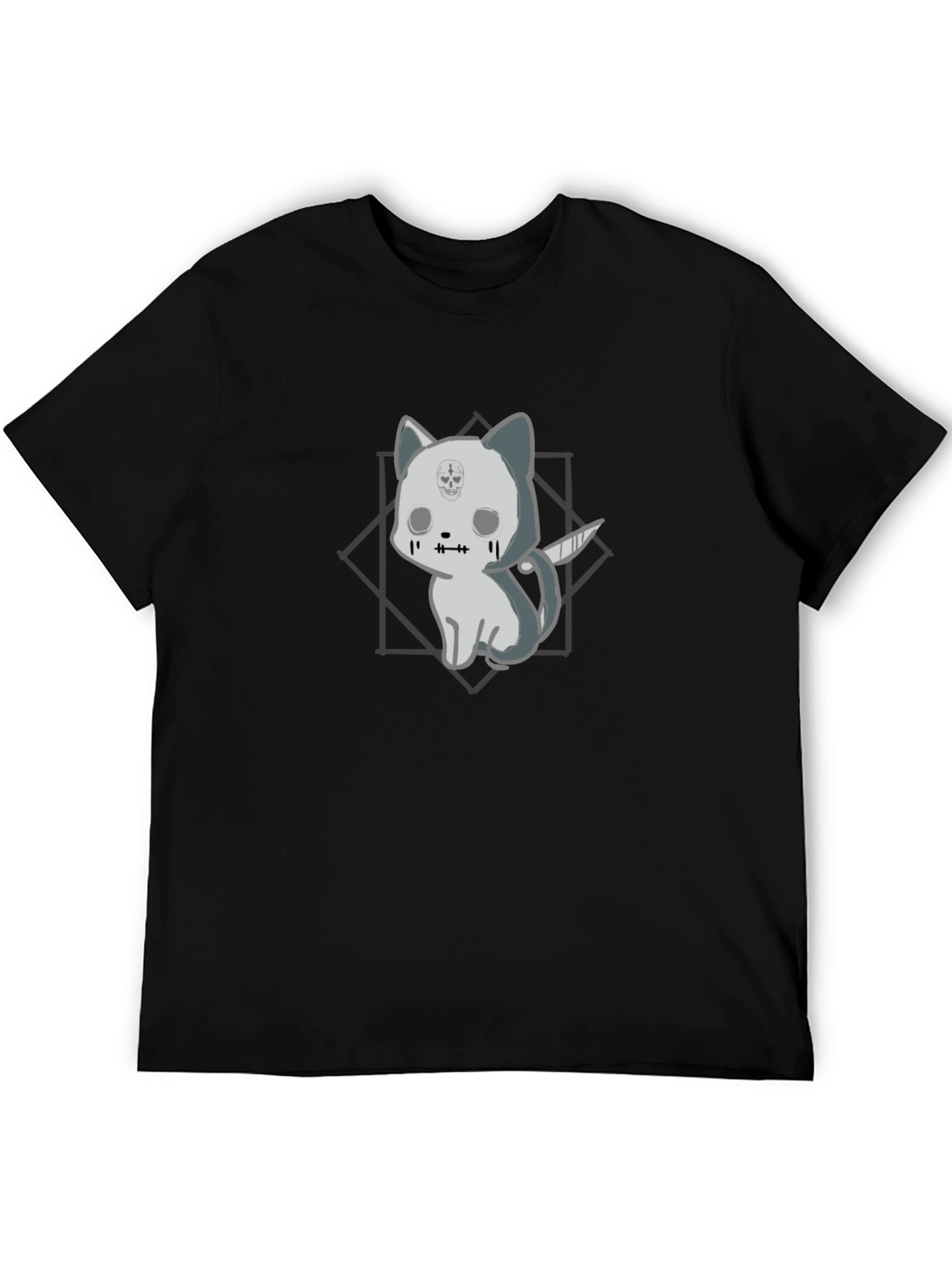 Black Gothic Cat with Knife T-Shirt - Black view 5