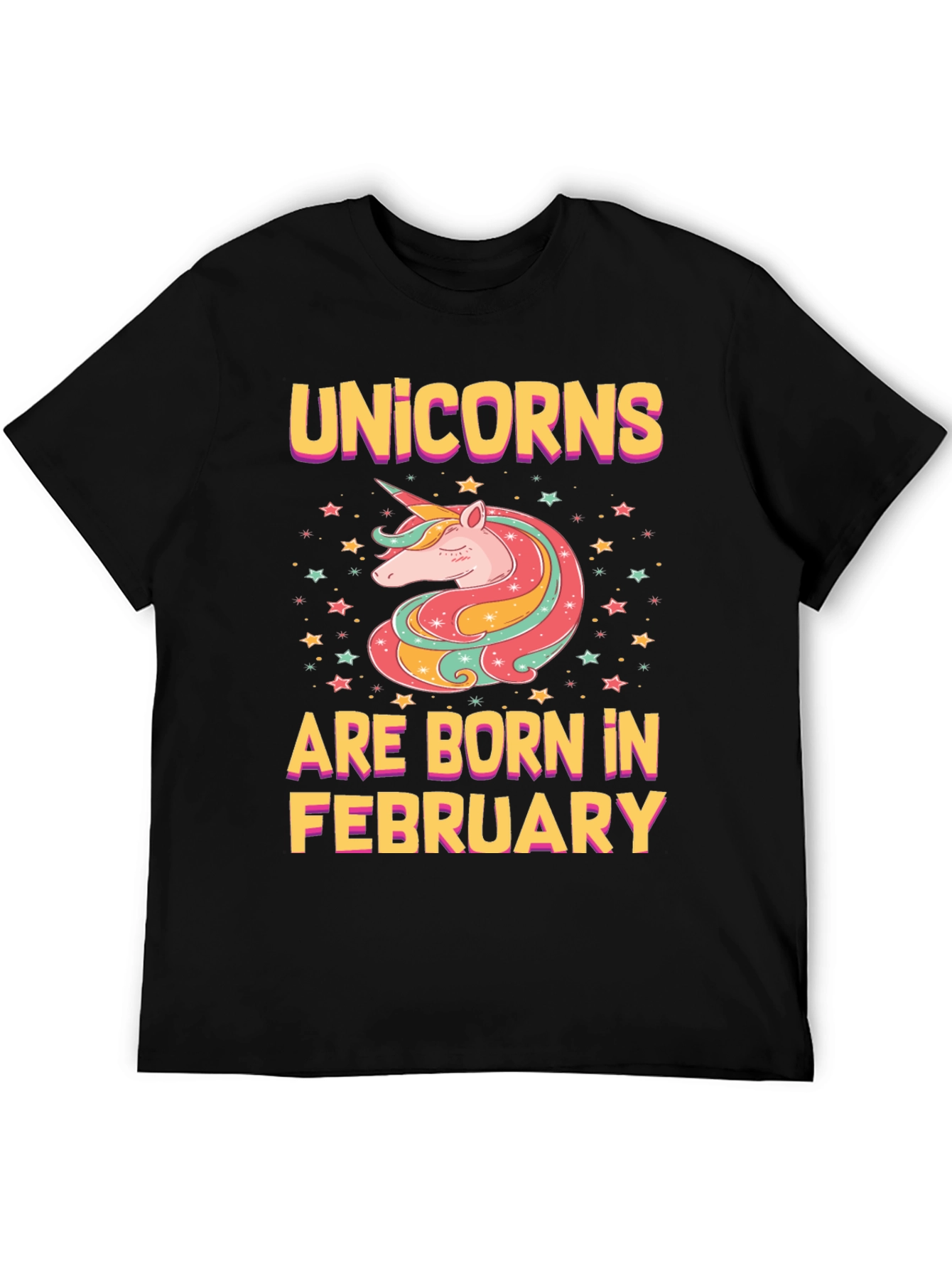 Black Unicorns Born in February Black T-Shirt view 5
