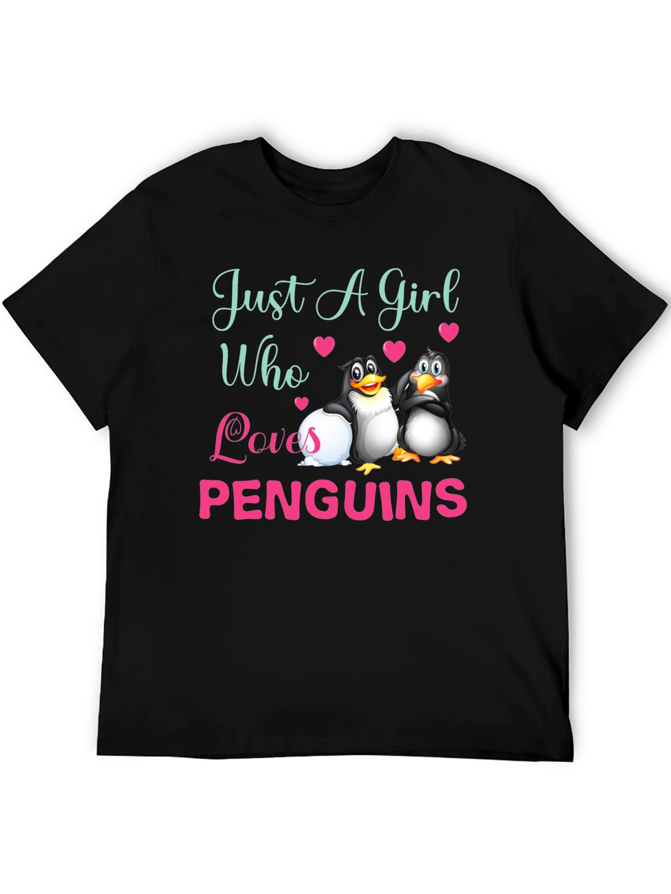 Black Just A Girl Who Loves Penguins T-Shirt view 5