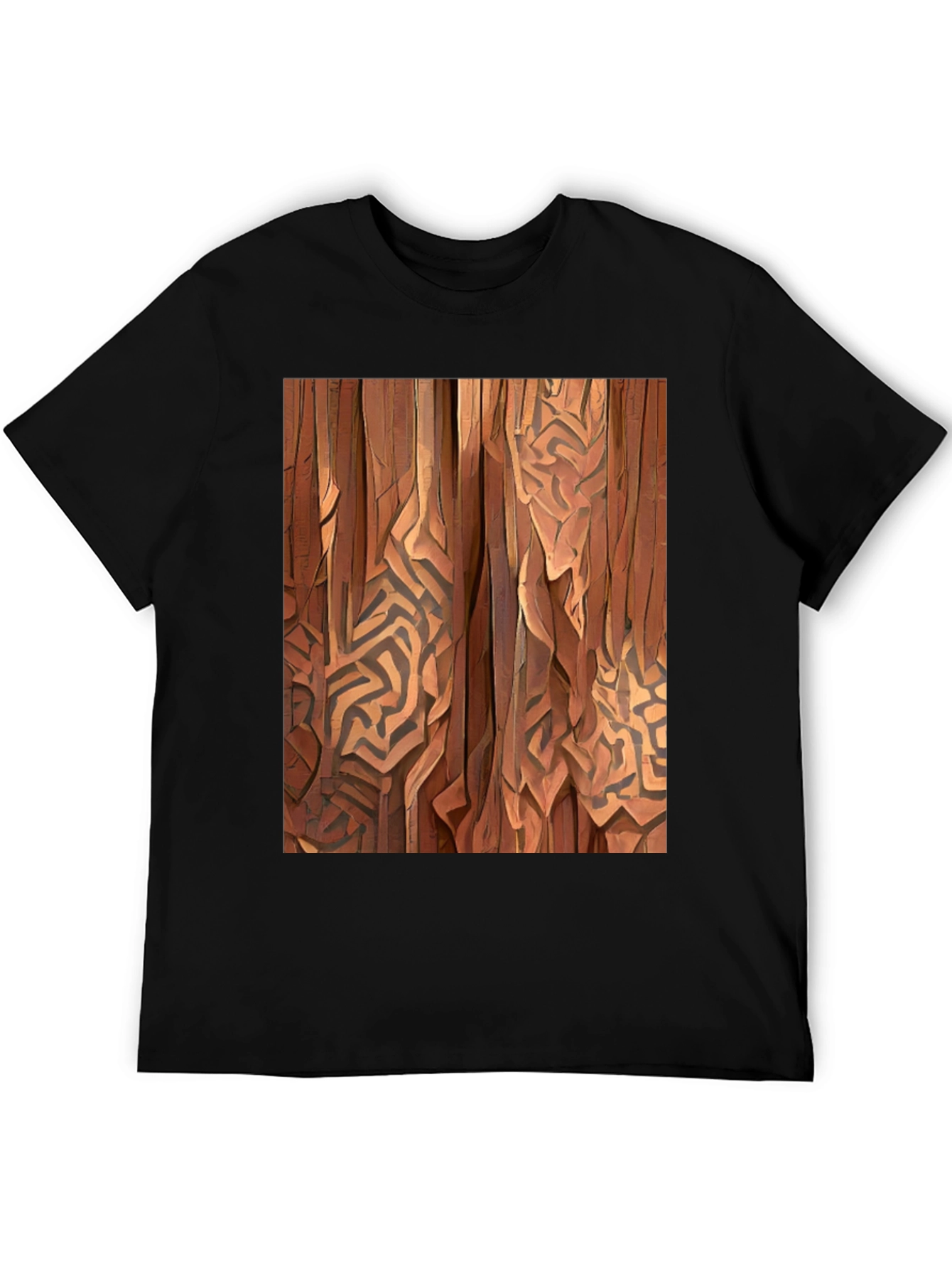 Black Abstract Wood Pattern Black T-Shirt view 5