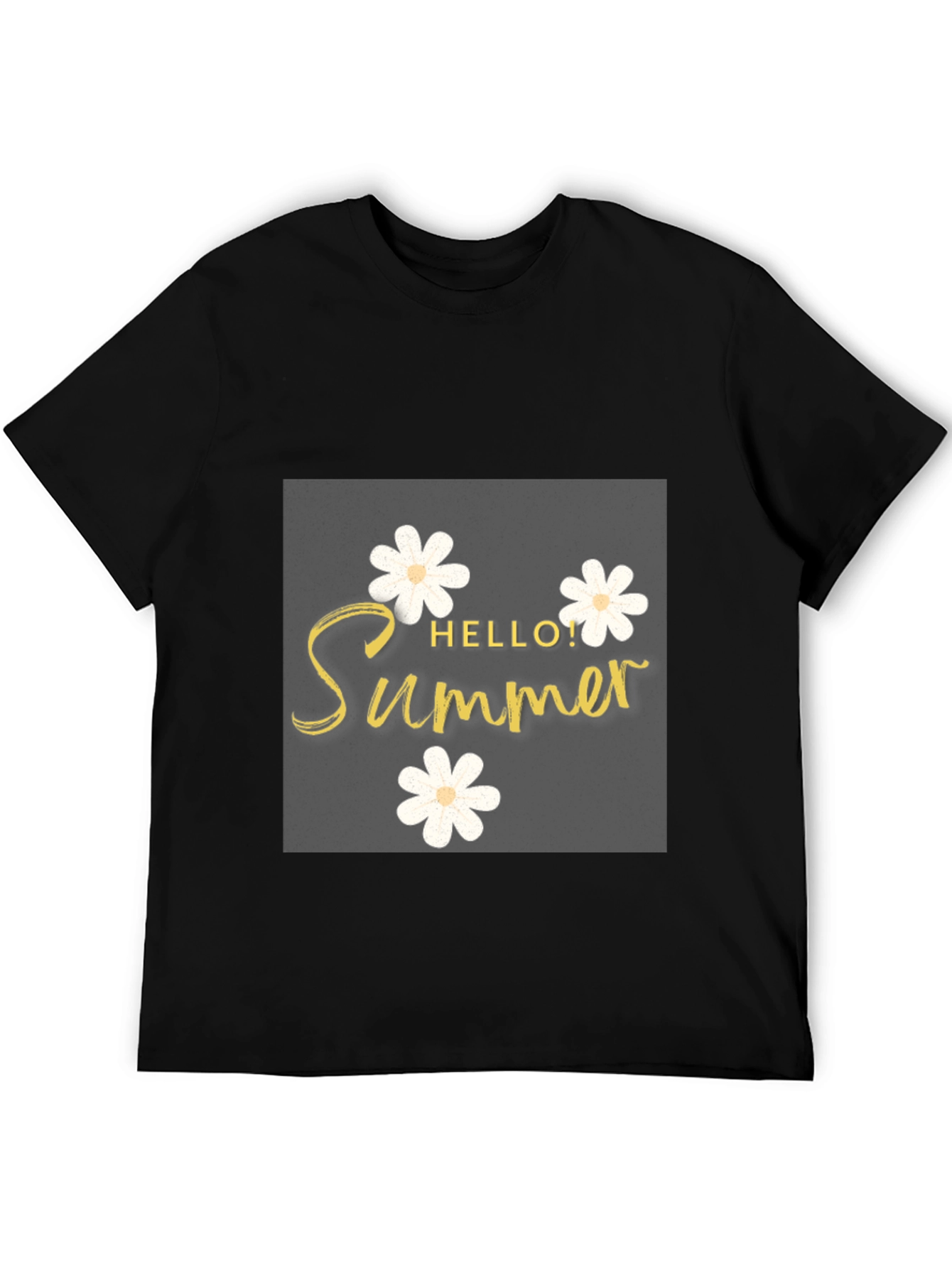 Black Hello Summer Black T-Shirt with Floral Design view 5