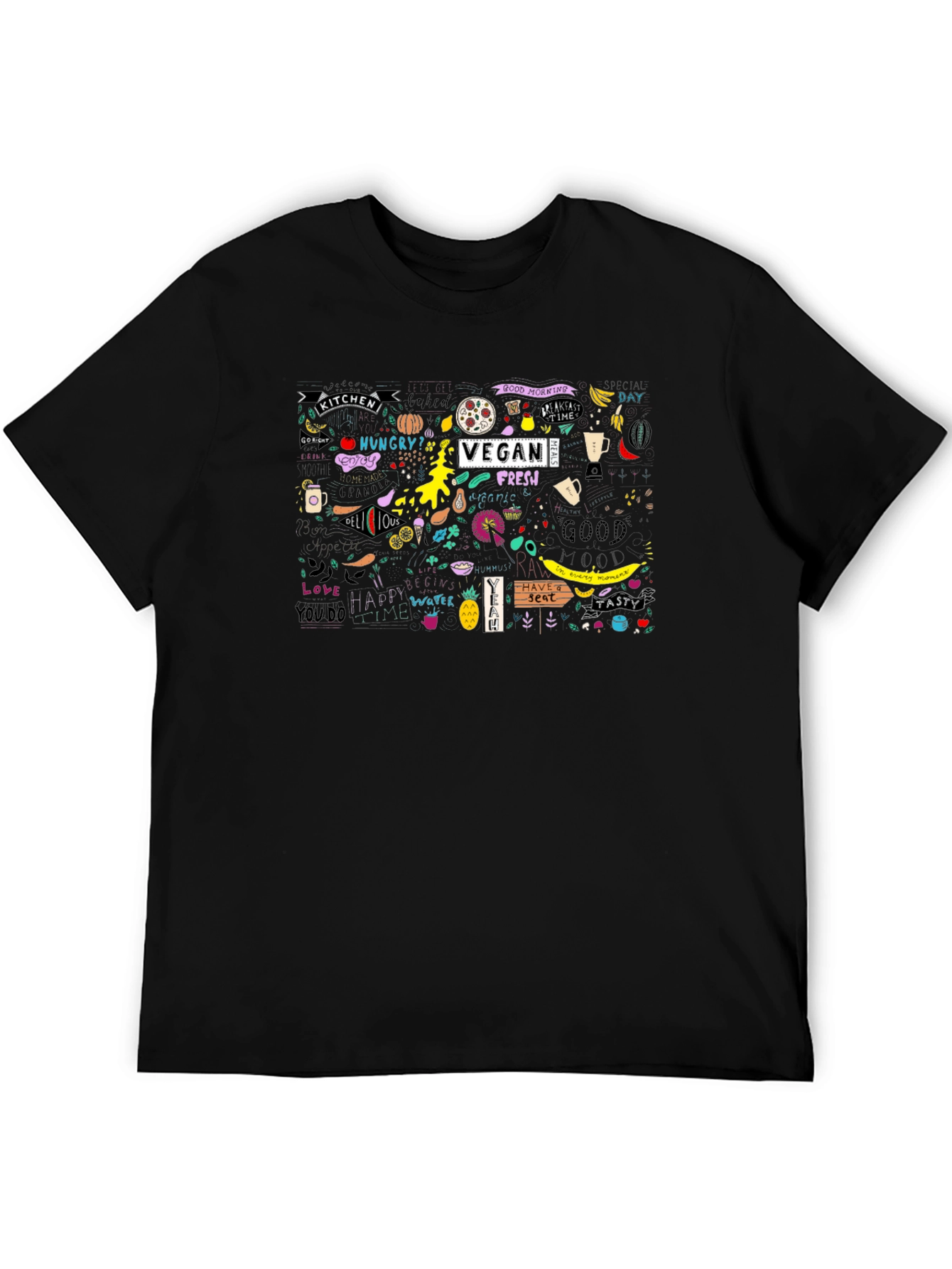 Black Vegan Fresh Doodle Graphic T-Shirt view 5
