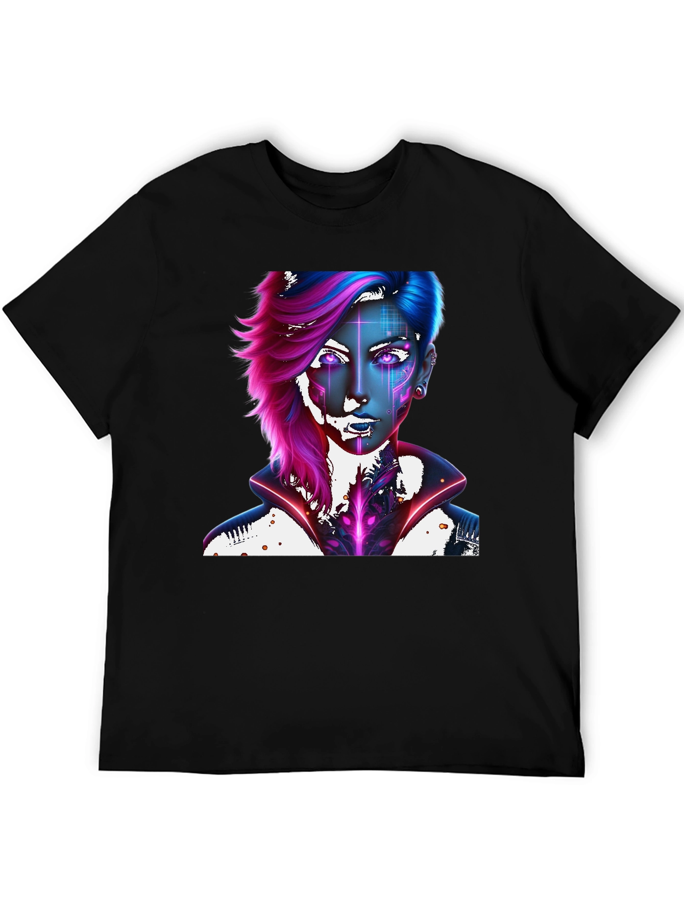 Black Cyberpunk Portrait Black Tee view 5
