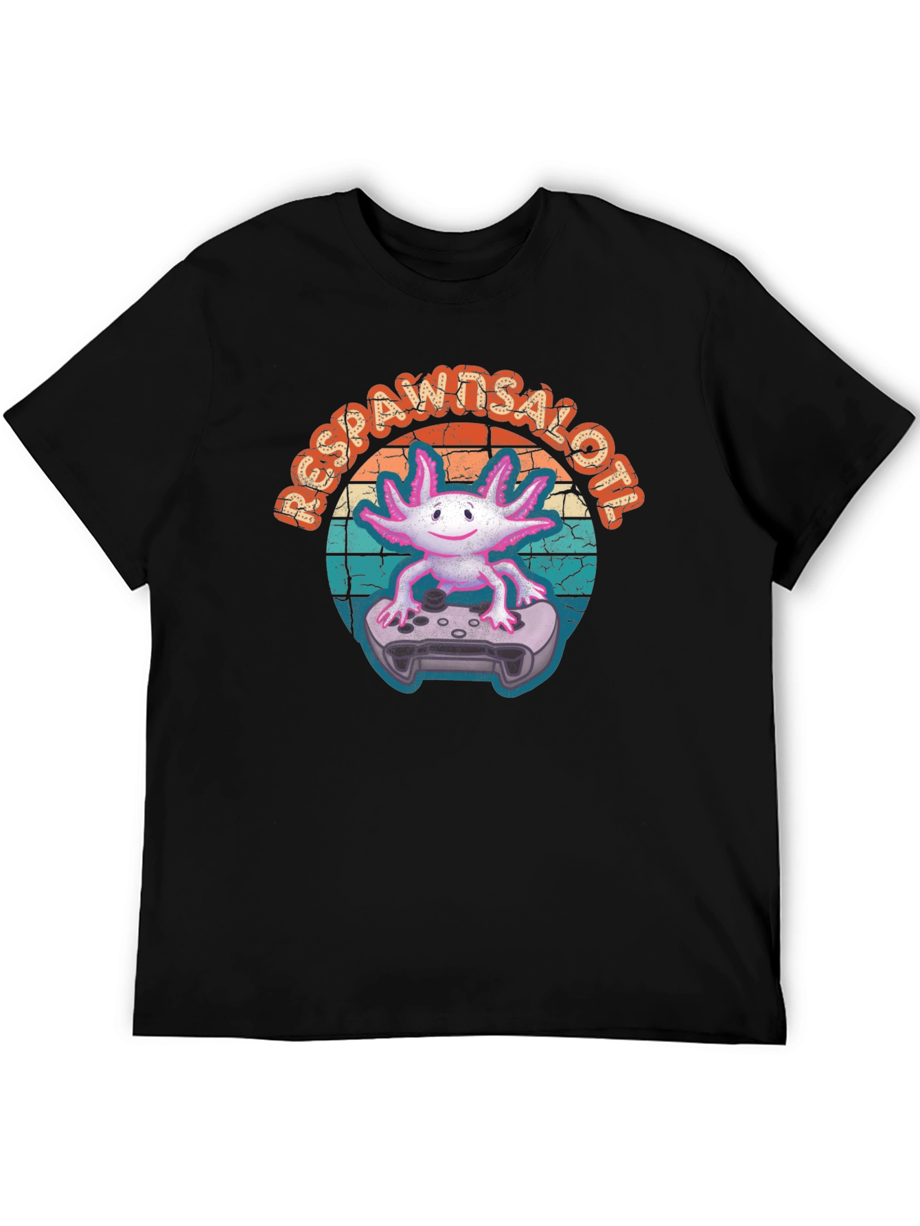 Black Respawn Axolotl Gamer T-Shirt view 5