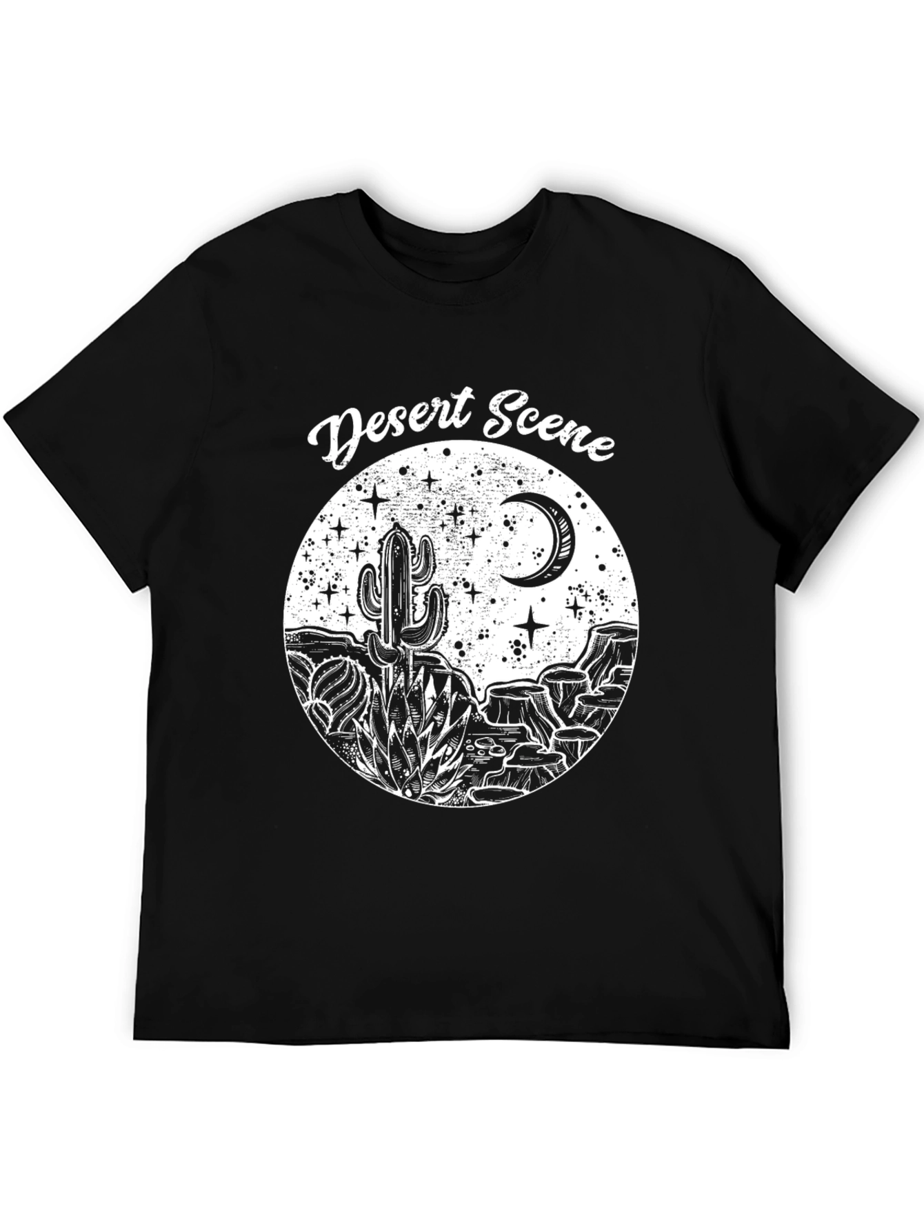 Black Desert Scene Graphic Tee - Black Cotton T-Shirt view 5