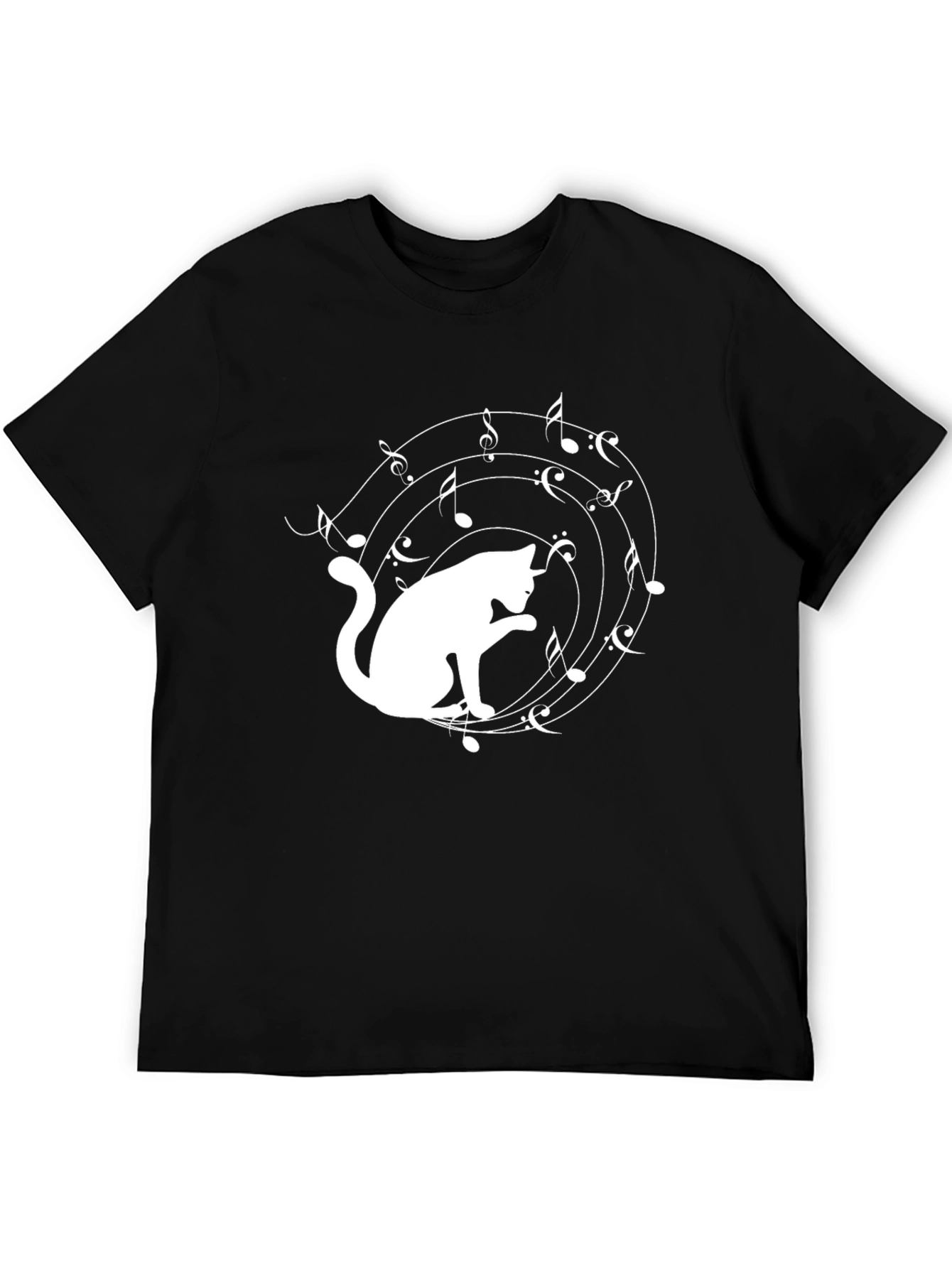Black Cat Music Lover T-Shirt - Black Cotton Tee view 5