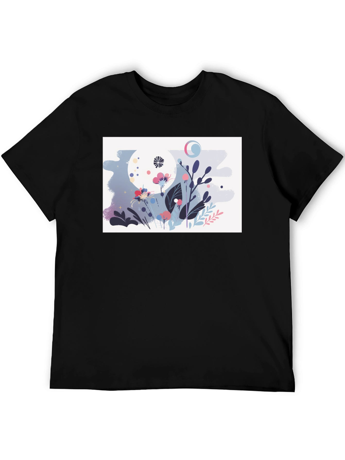 Black Floral Moon Graphic Black T-Shirt view 5