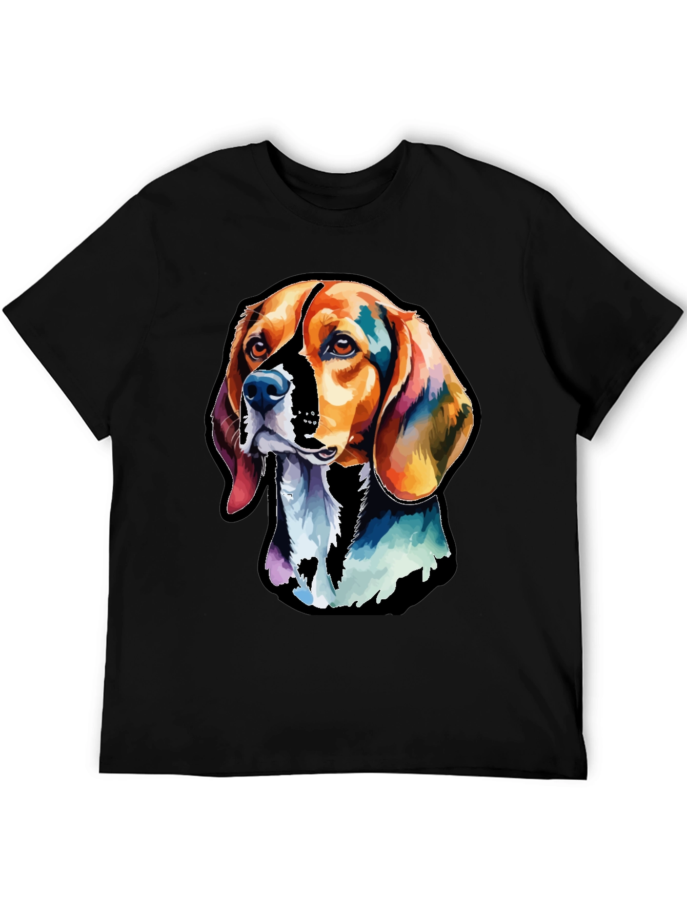 Black Colorful Beagle Dog Graphic T-Shirt view 5