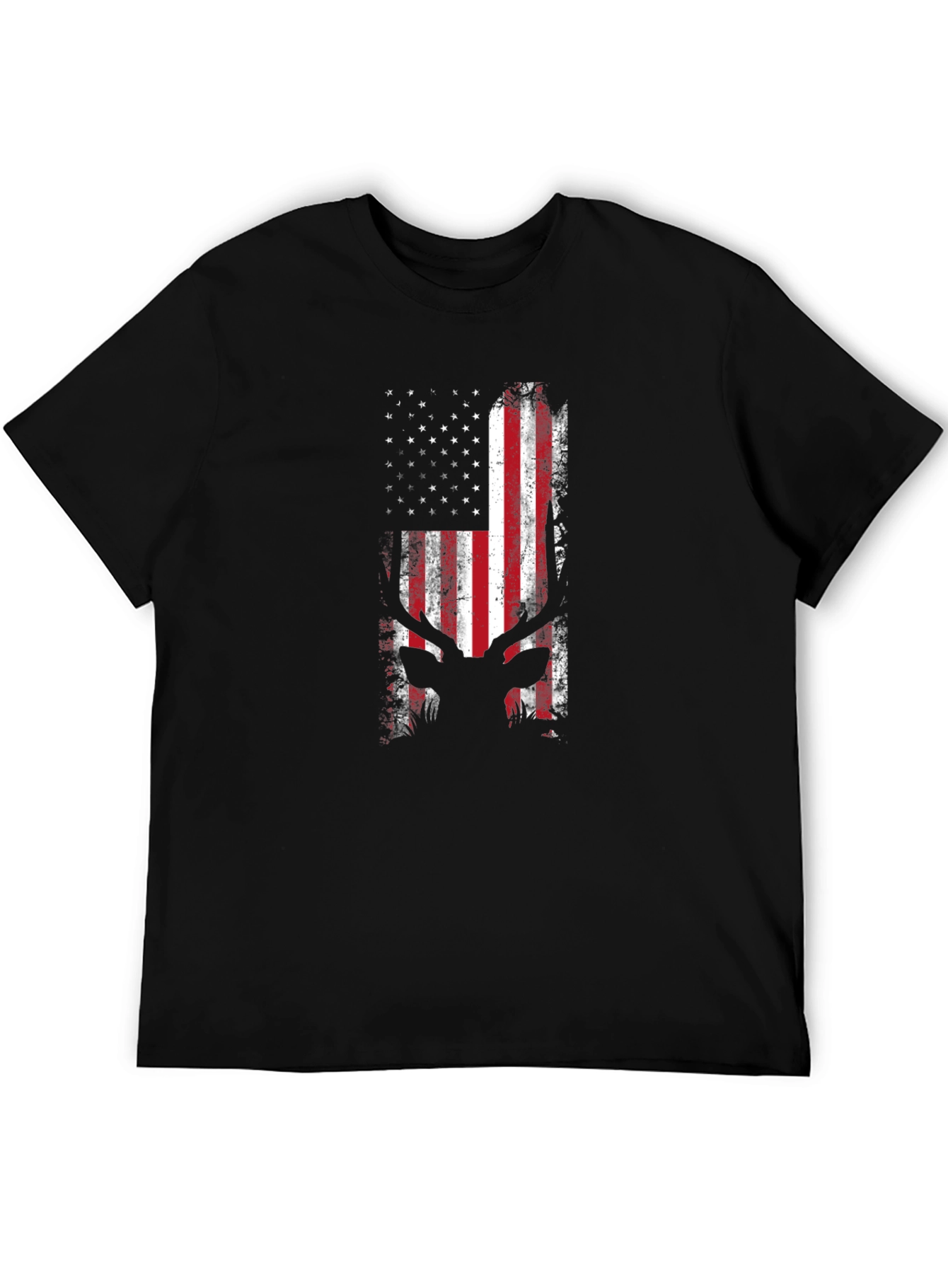Black American Flag Deer Silhouette T-Shirt view 5
