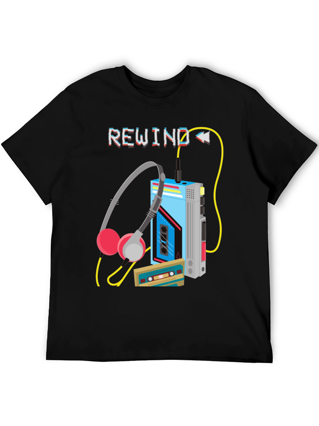 Black Rewind Cassette Player Graphic T-Shirt view 5
