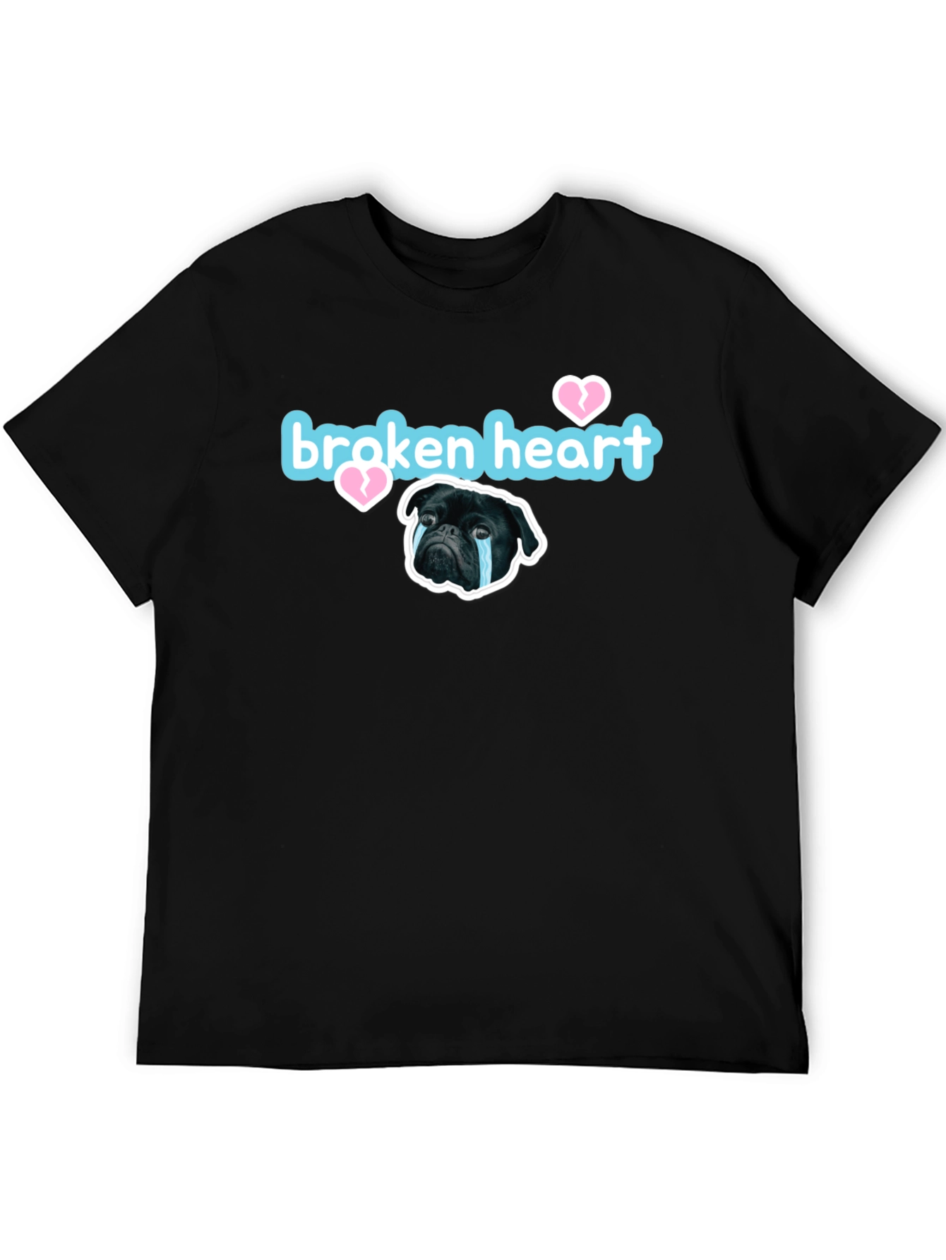 Black Broken Heart Pug Graphic Tee - Black Short Sleeve view 5