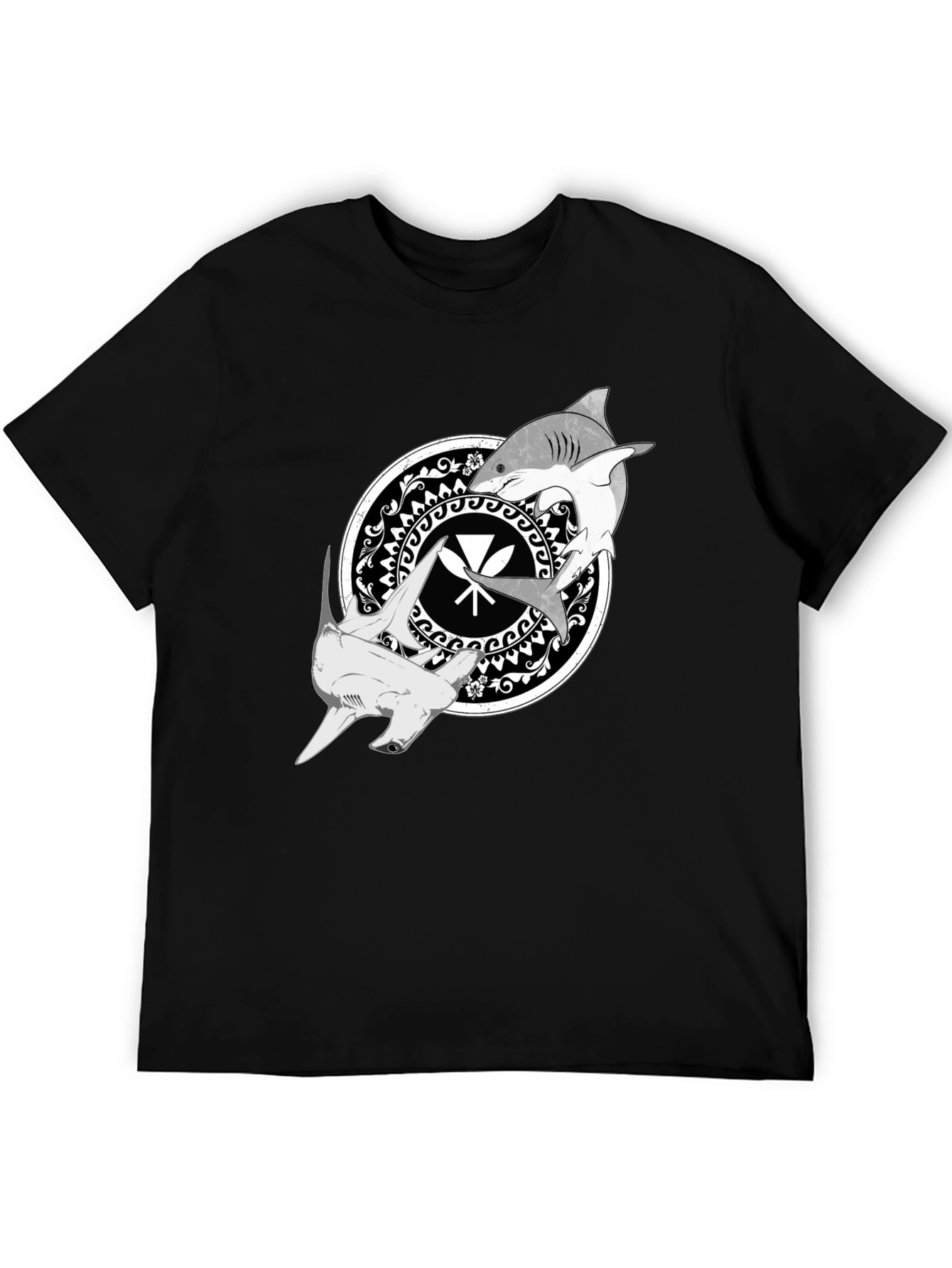 Black Shark Circle Graphic Tee - Black Crew Neck view 5