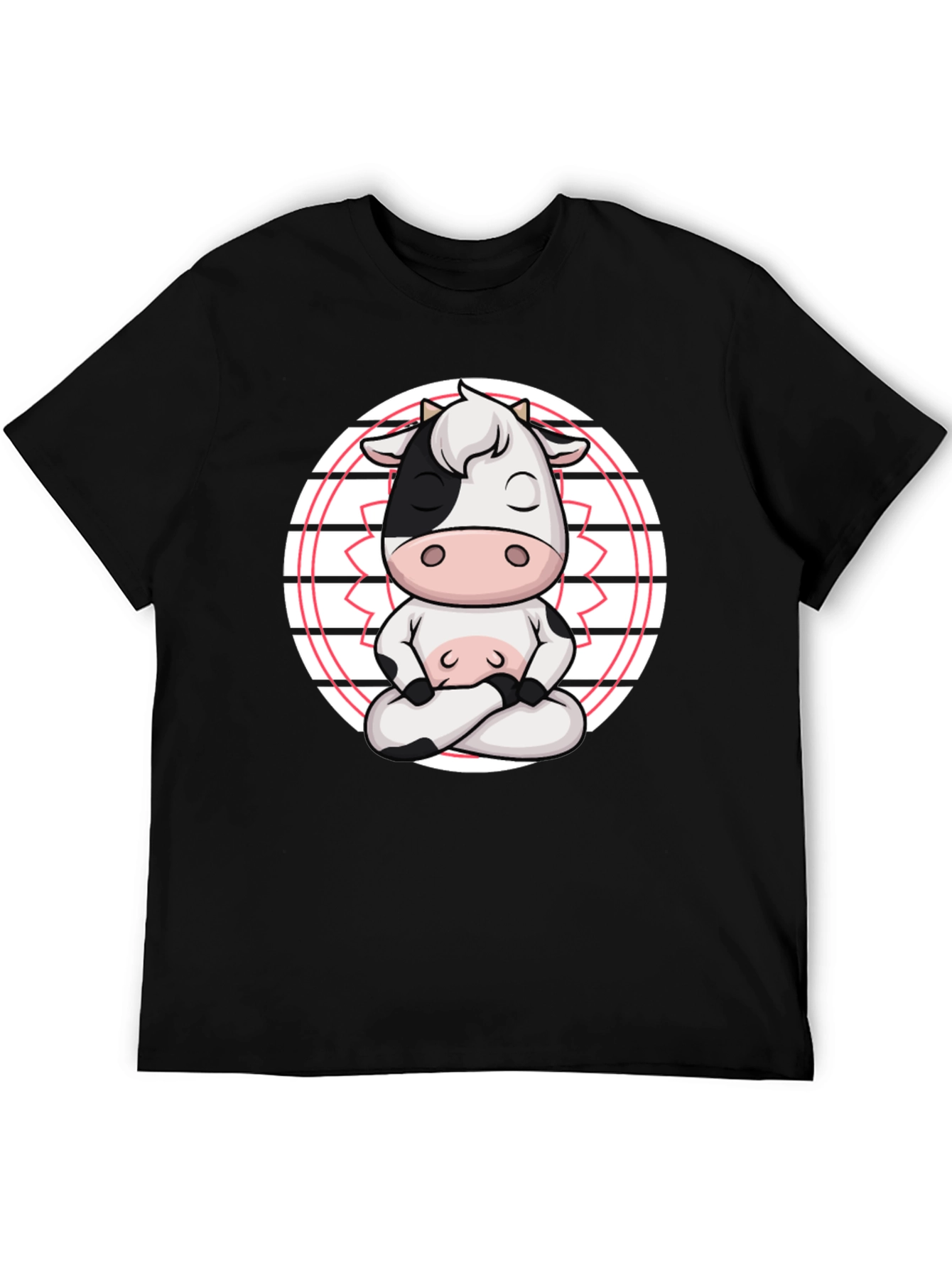 Black Zen Cow T-Shirt - Meditating Cartoon Animal Tee view 5