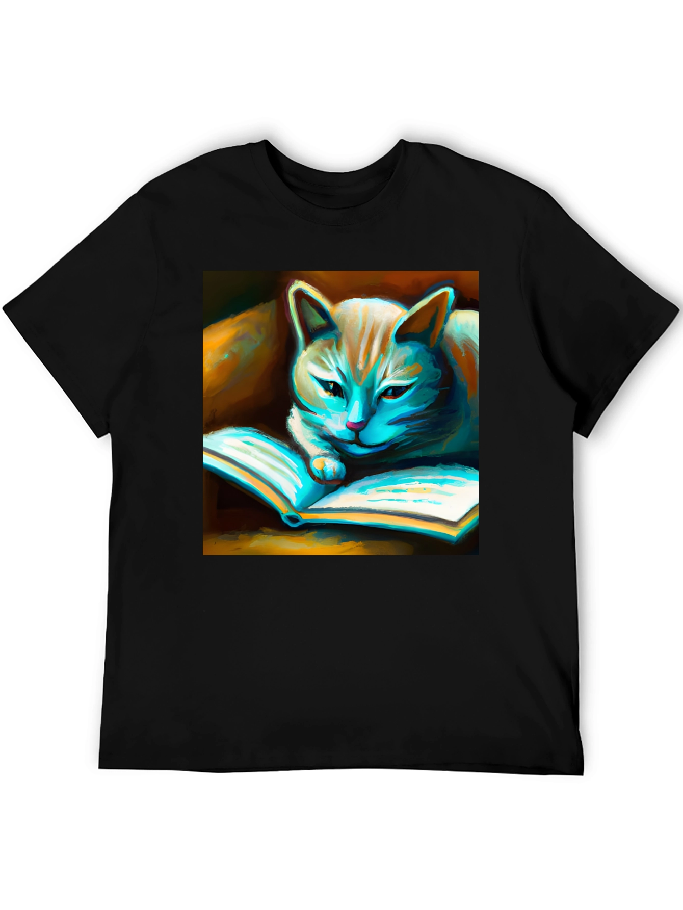 Black Cat Reading Book Graphic T-Shirt view 5