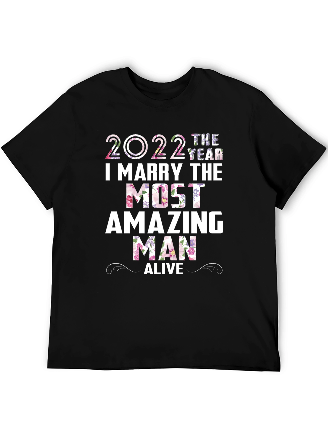 Black 2022 Floral Wedding Groom T-Shirt view 5