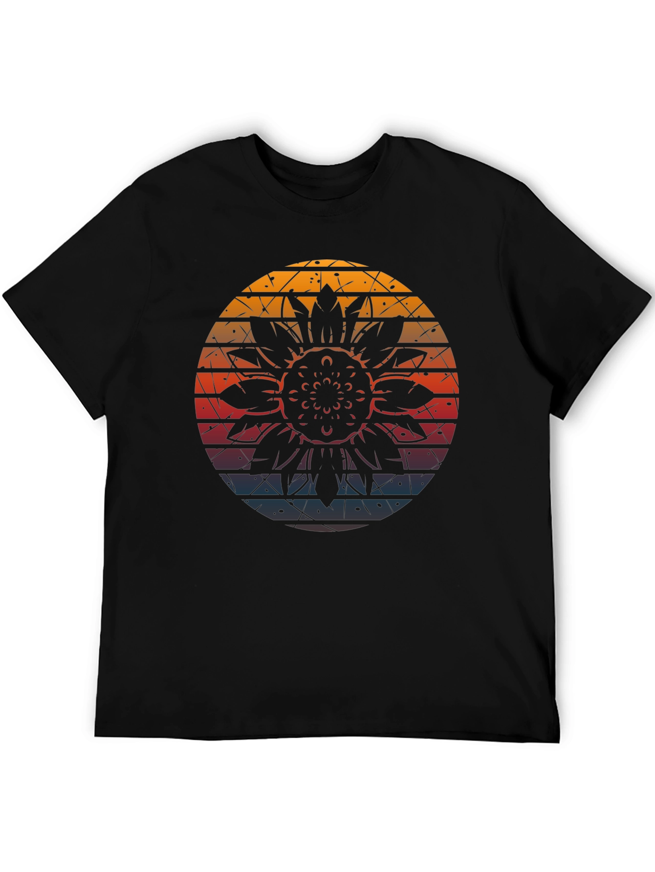 Black Retro Sunflower Graphic Tee - Black Cotton Blend view 5