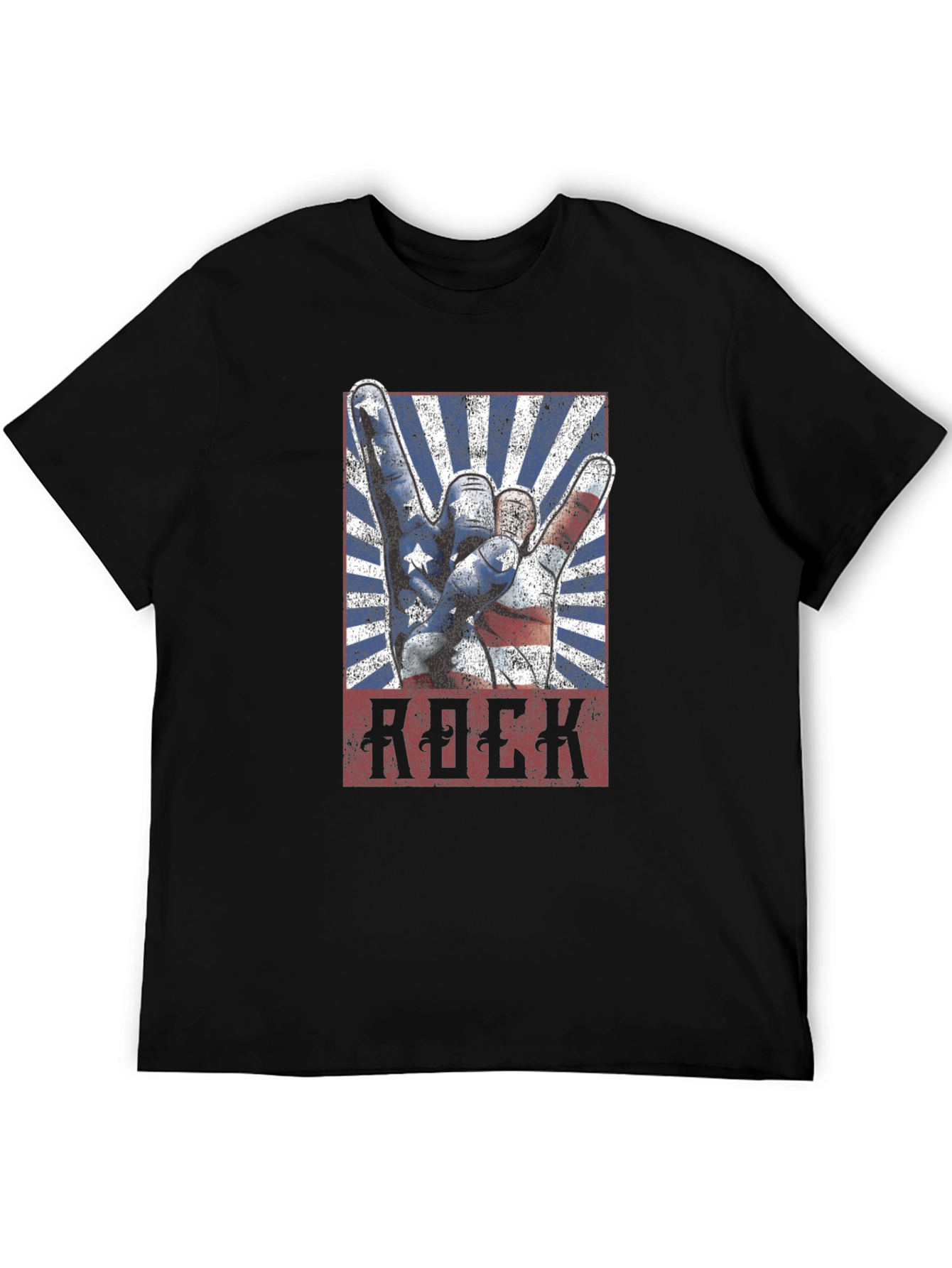 Black American Rock Hand Gesture Graphic T-Shirt view 5