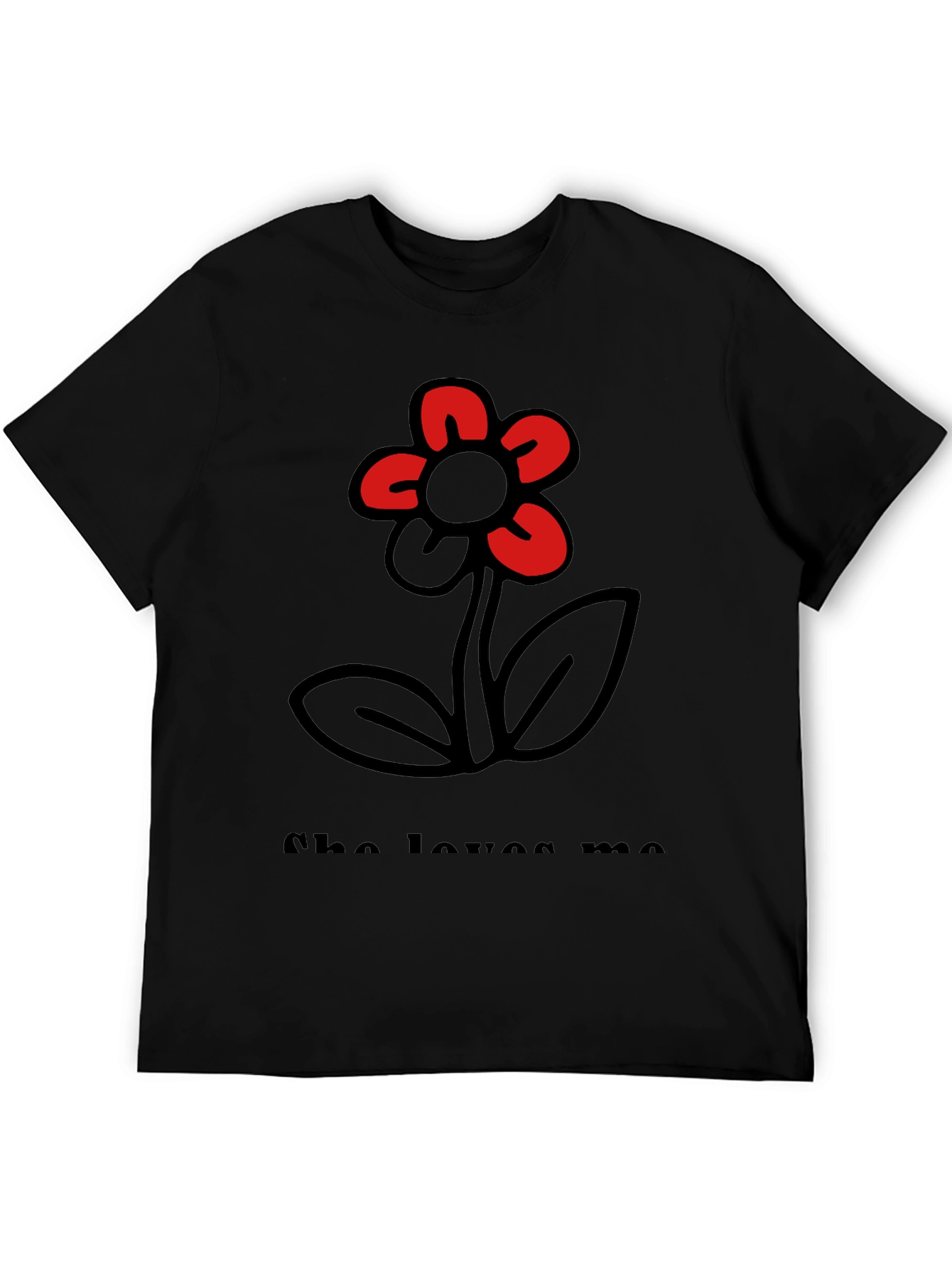 Black She Loves Me T-Shirt with Flower Graphic view 5