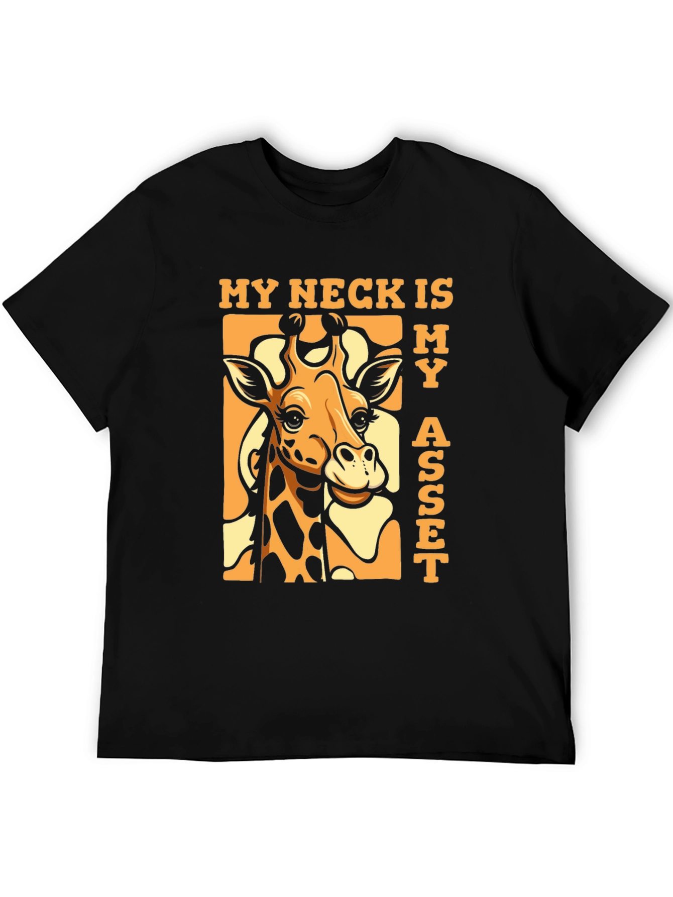Black Funny Giraffe 'My Neck Is My Asset' T-Shirt view 5