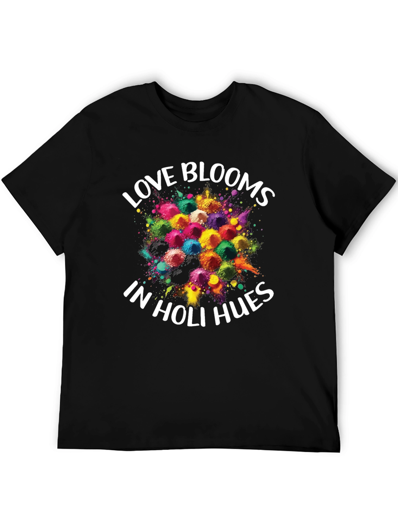 Love Blooms in Holi Hues Black T-Shirt - 5
