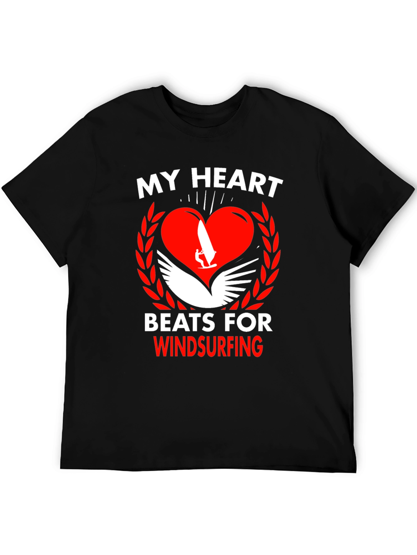 Black Windsurfing Heartbeat T-Shirt - Passionate Watersport Tee view 5