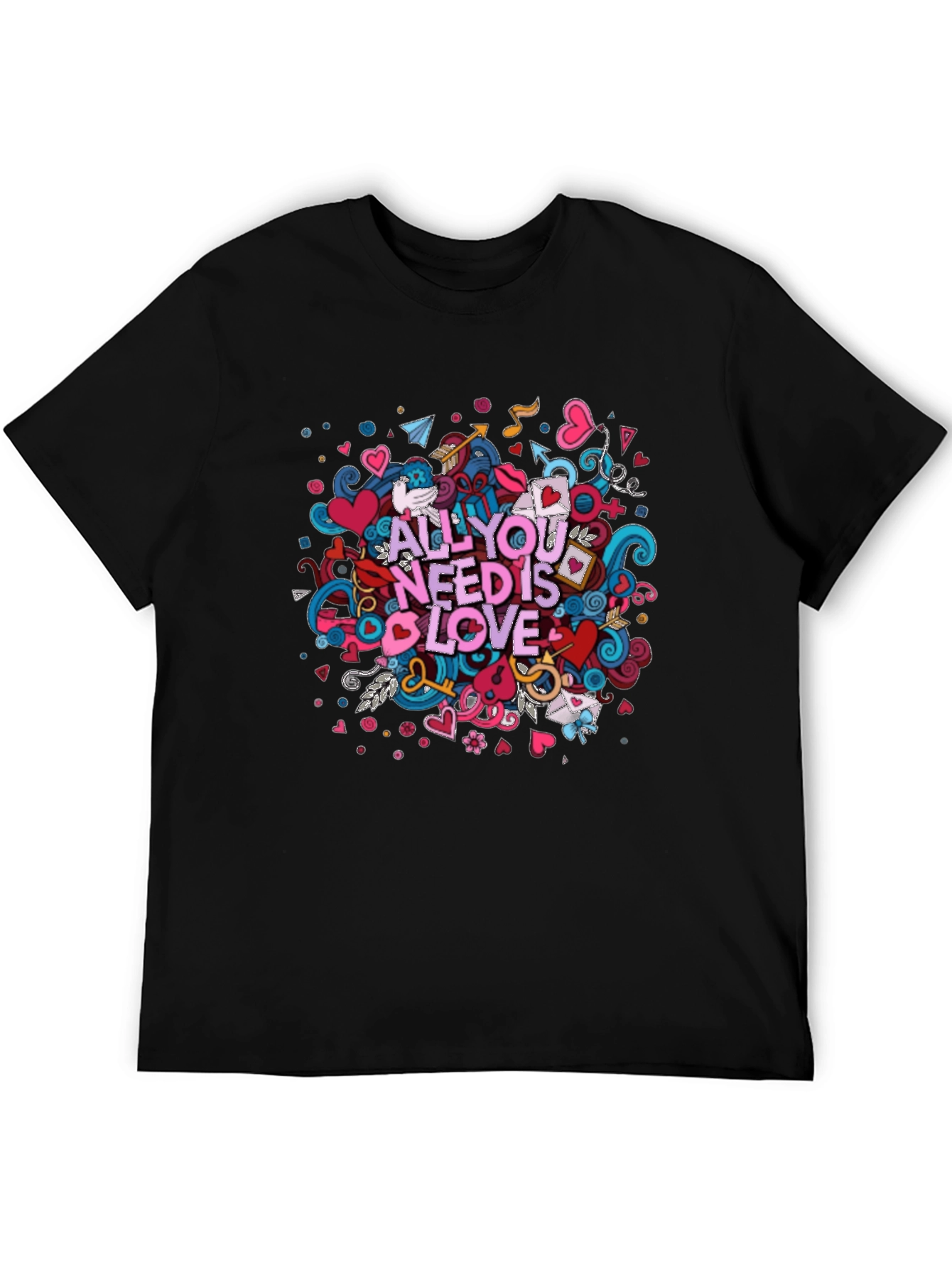 Black All You Need is Love Graphic T-Shirt - Black Cotton Tee view 5