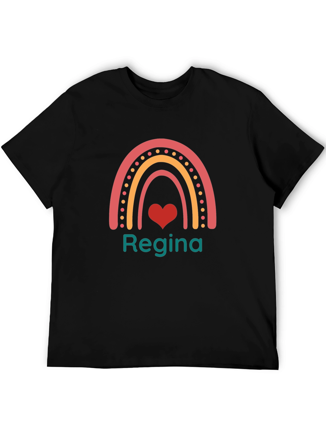 Black Personalized Rainbow Heart T-Shirt - Regina view 5