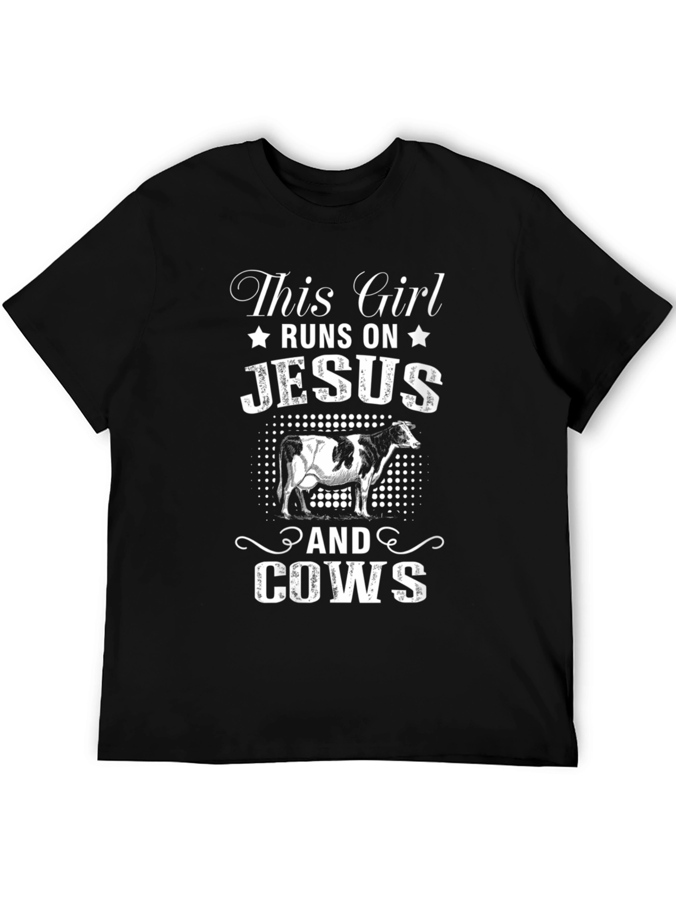 Black This Girl Runs On Jesus and Cows T-Shirt view 5