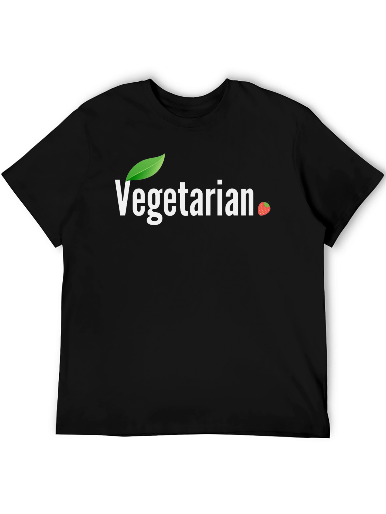 Black Vegetarian T-Shirt - Leaf & Strawberry Design view 5