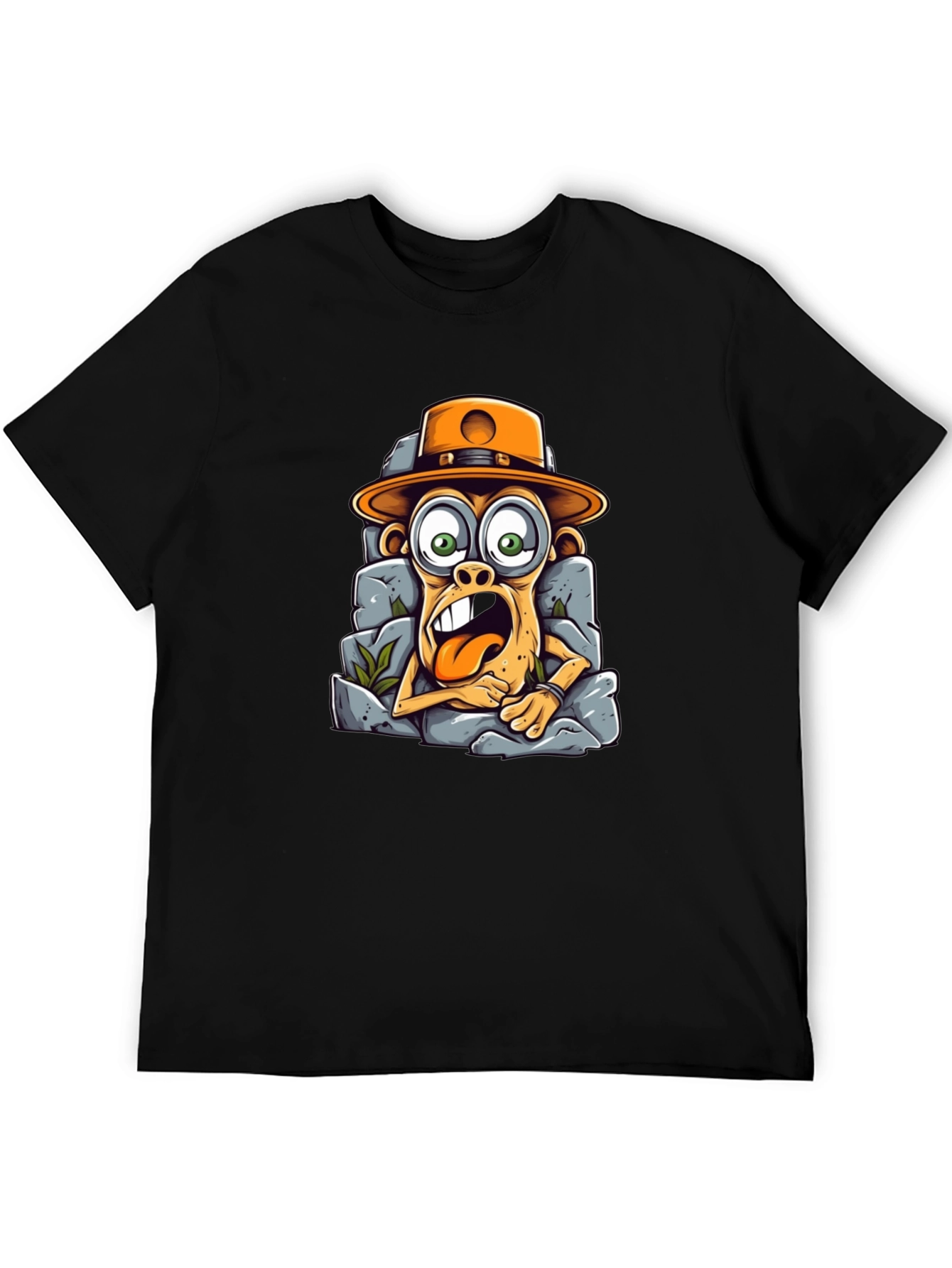 Black Funny Monkey Graphic Tee - Novelty Cartoon T-Shirt view 5