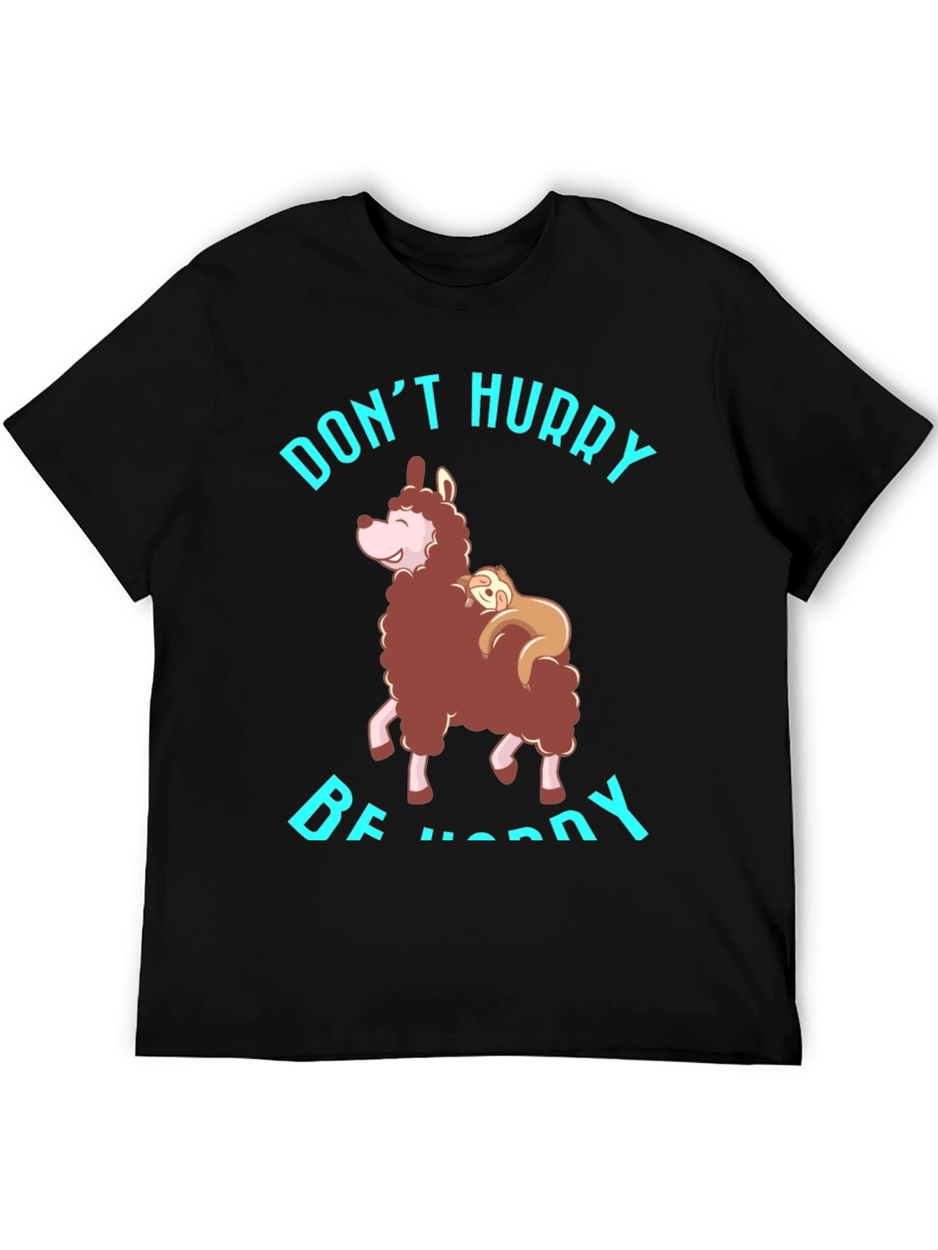 Black Don't Hurry Be Happy Sloth & Llama Graphic Tee view 5