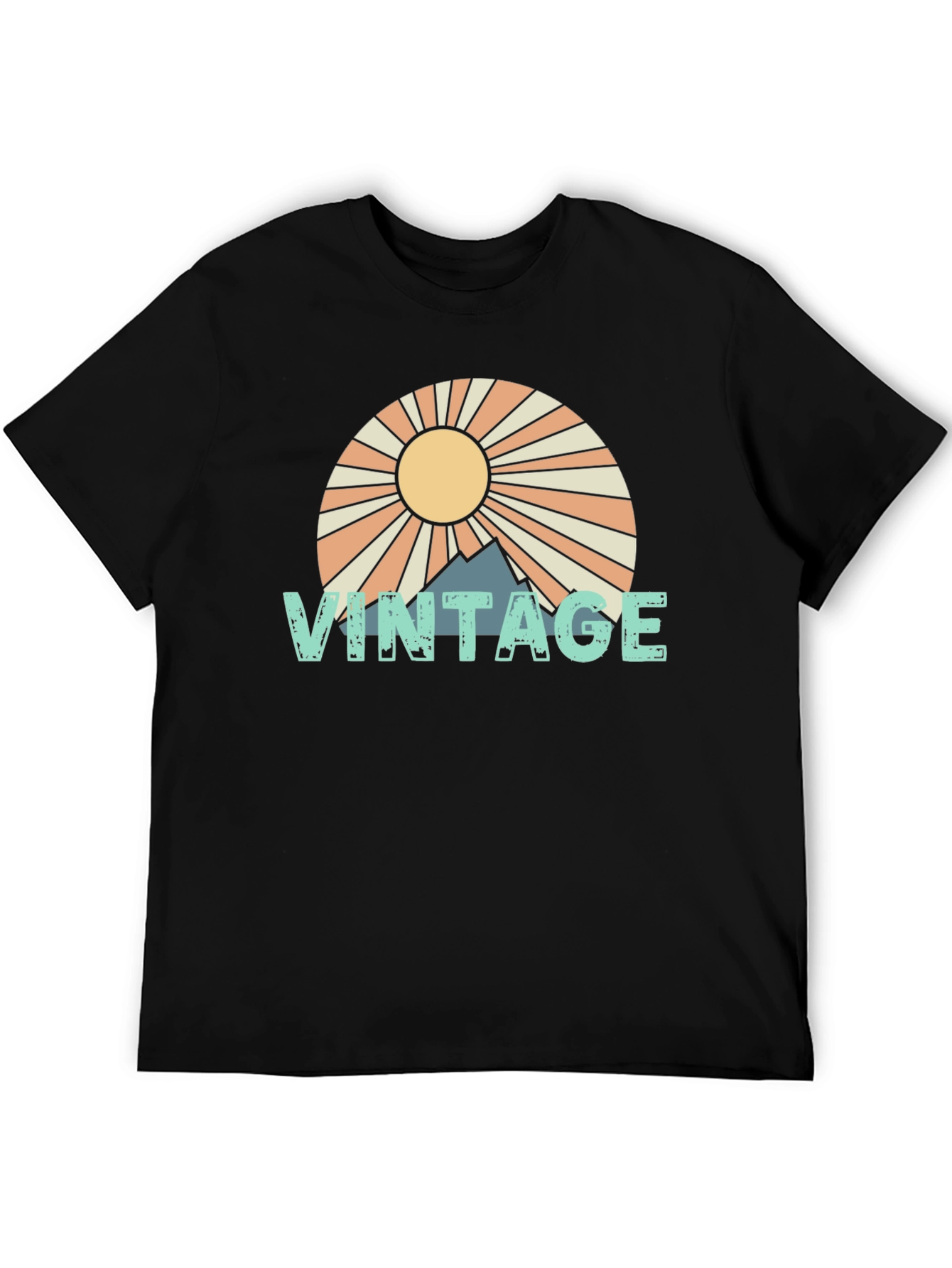 Black Retro Vintage Mountain Sun T-Shirt view 5