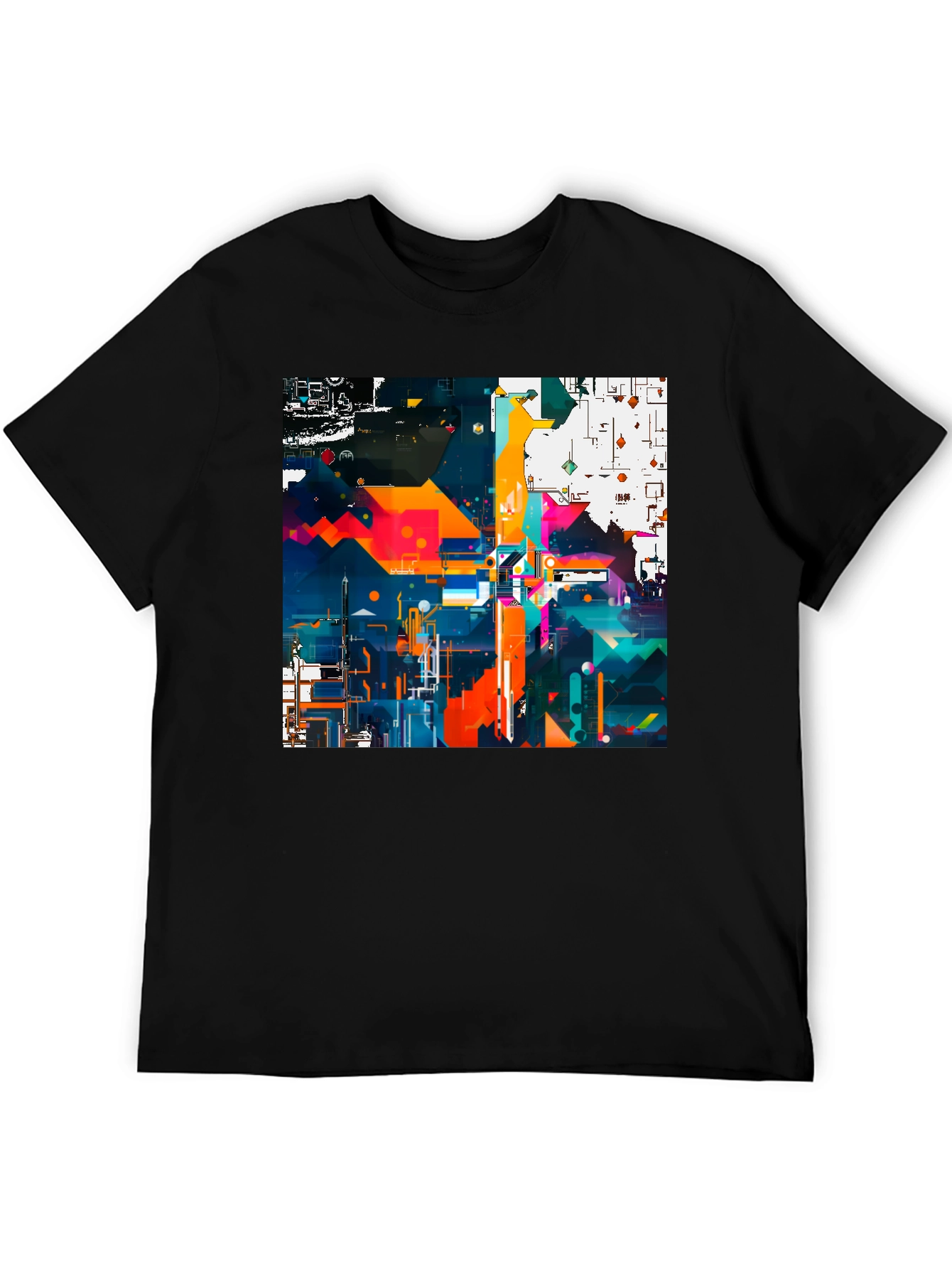 Black Abstract Geometric Art Print Black Tee view 5