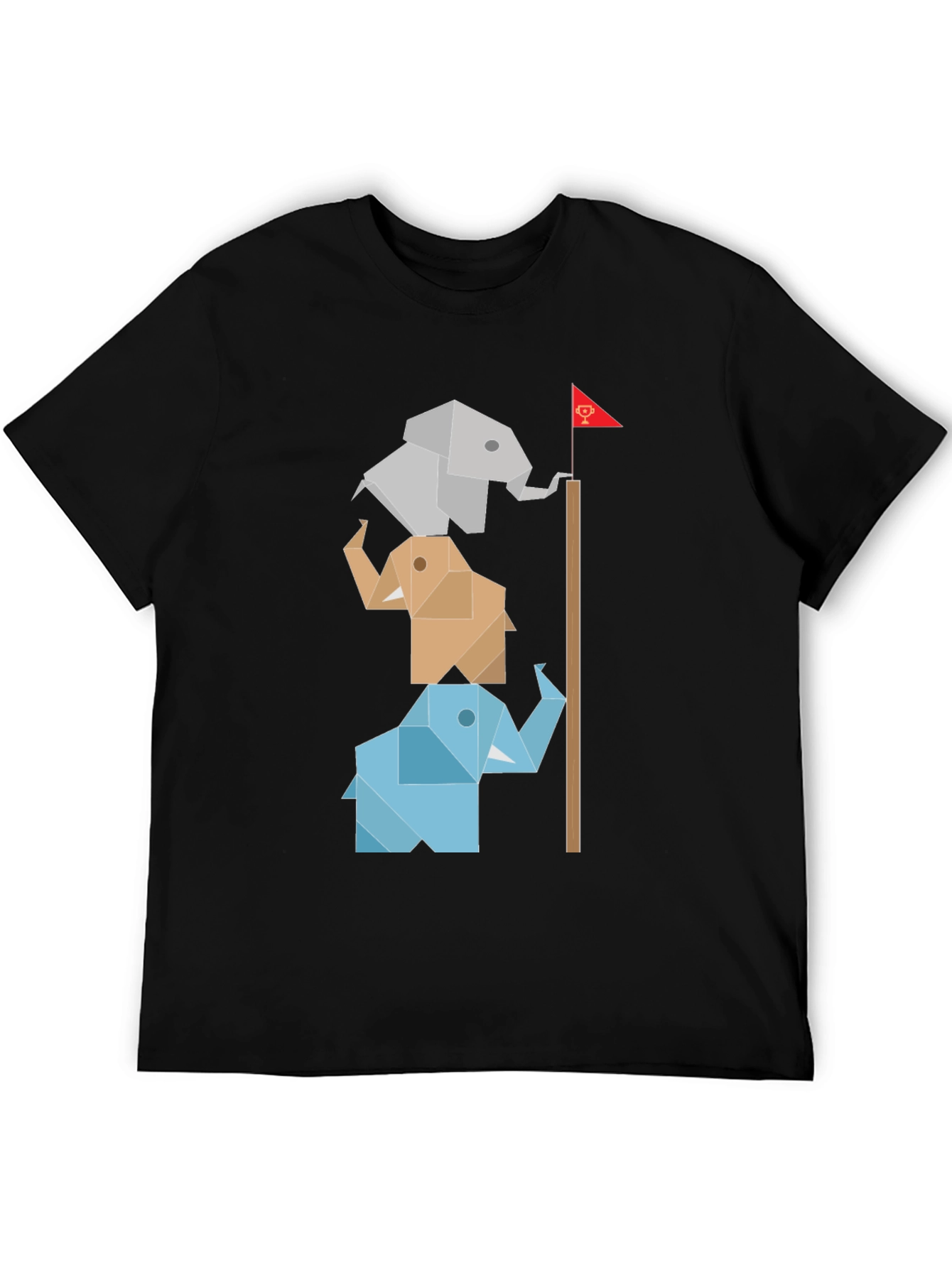 Black Origami Elephant Totem Tee - Unique Graphic Design view 5