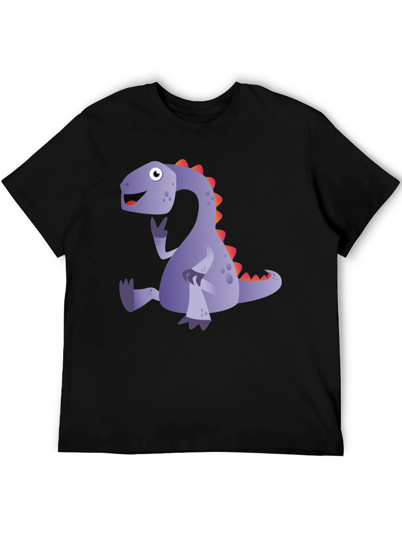 Black Cartoon Dinosaur T-Shirt - Black view 5