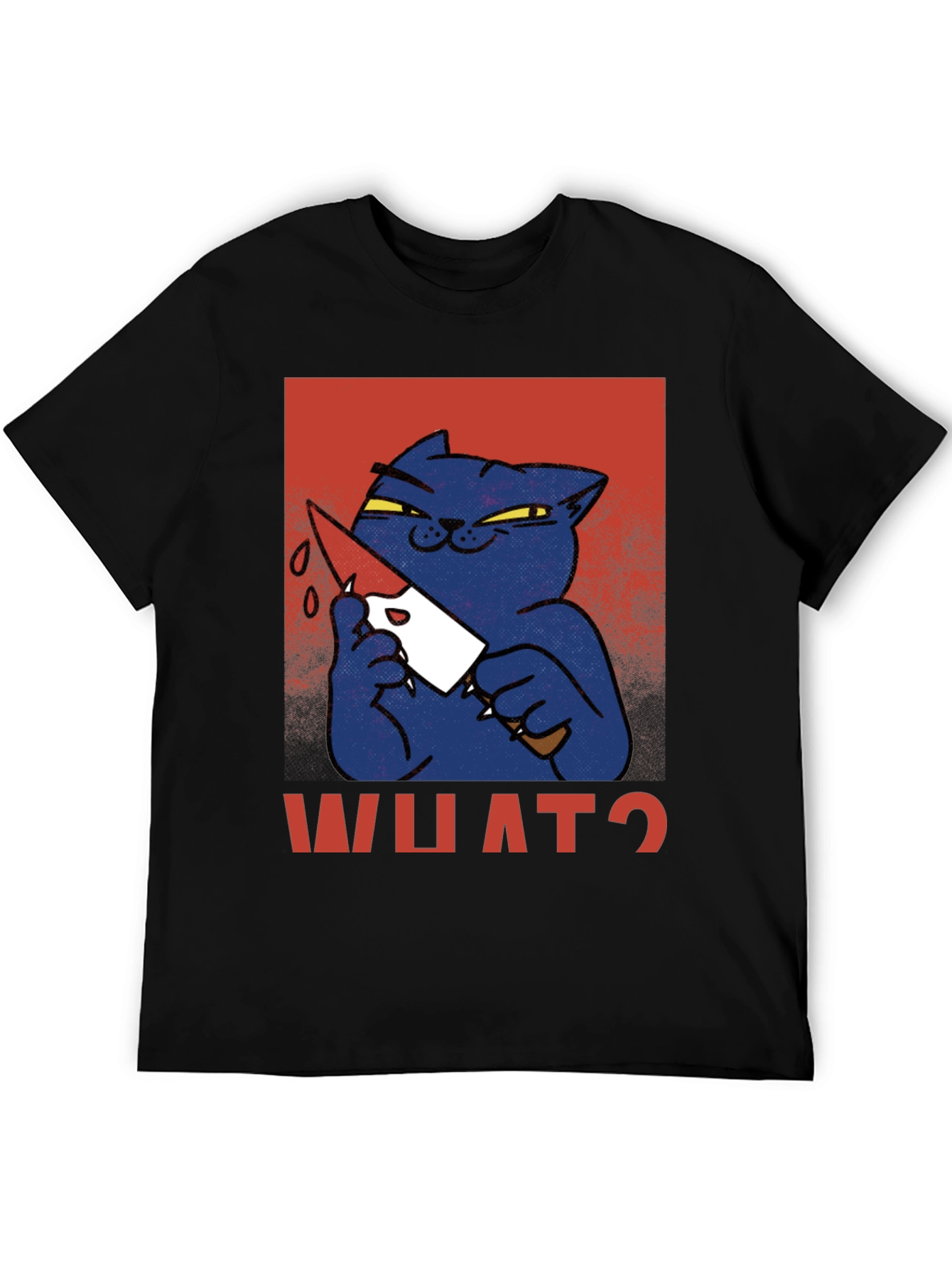 Black Killer Cat Graphic T-Shirt - "WHAT?" Funny Men's Tee view 5