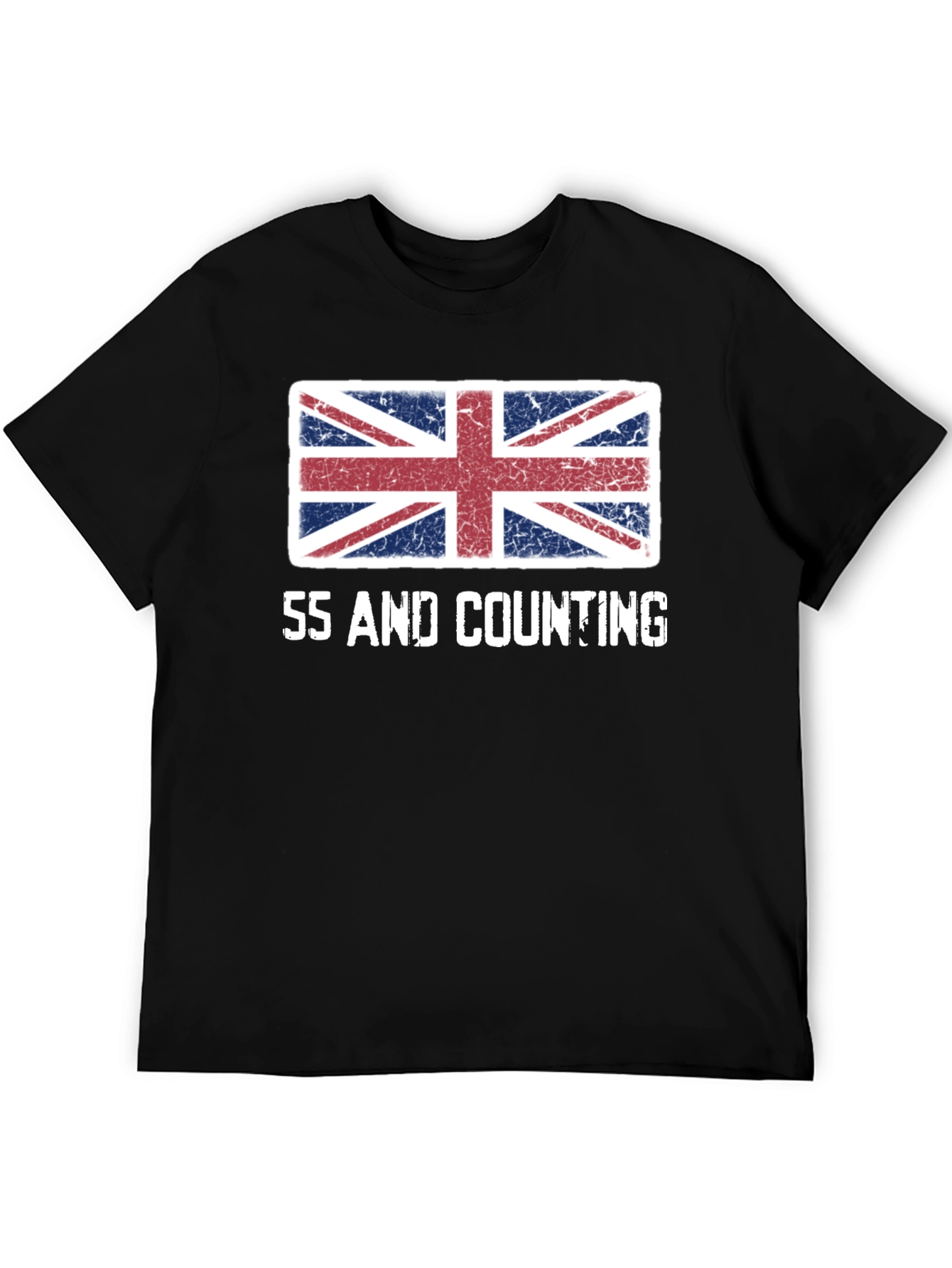 Black Union Jack Flag 55 and Counting Graphic T-Shirt view 5