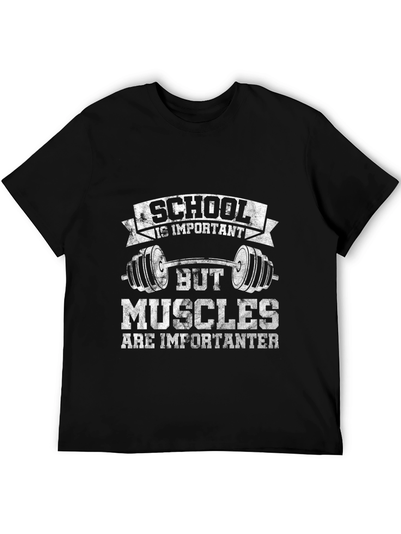 Black School Is Important Muscles Importanter Black T-Shirt view 5
