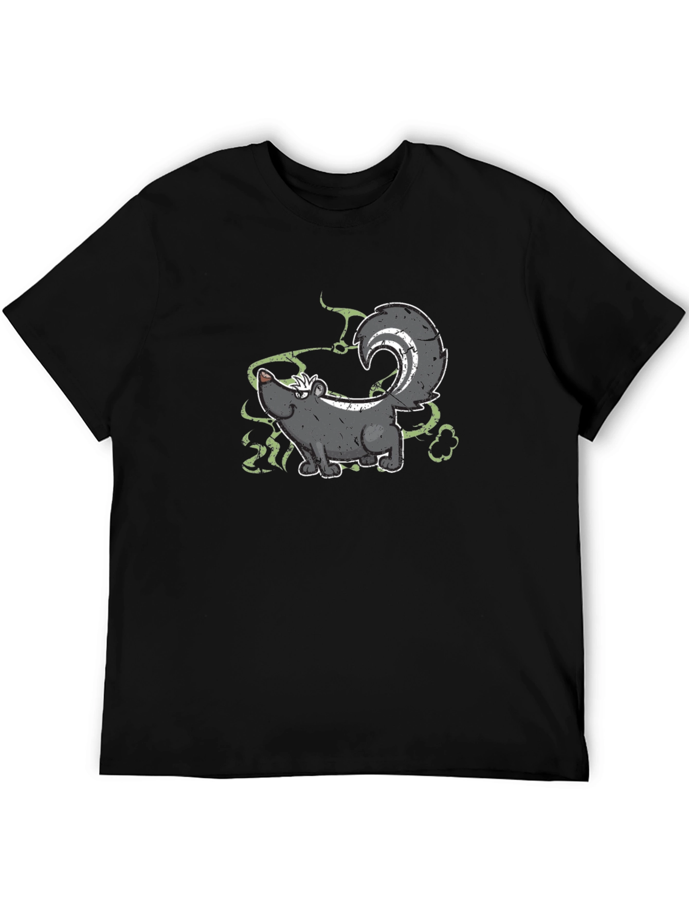 Black Skunk Cartoon Graphic Tee - Black Cotton T-Shirt view 5