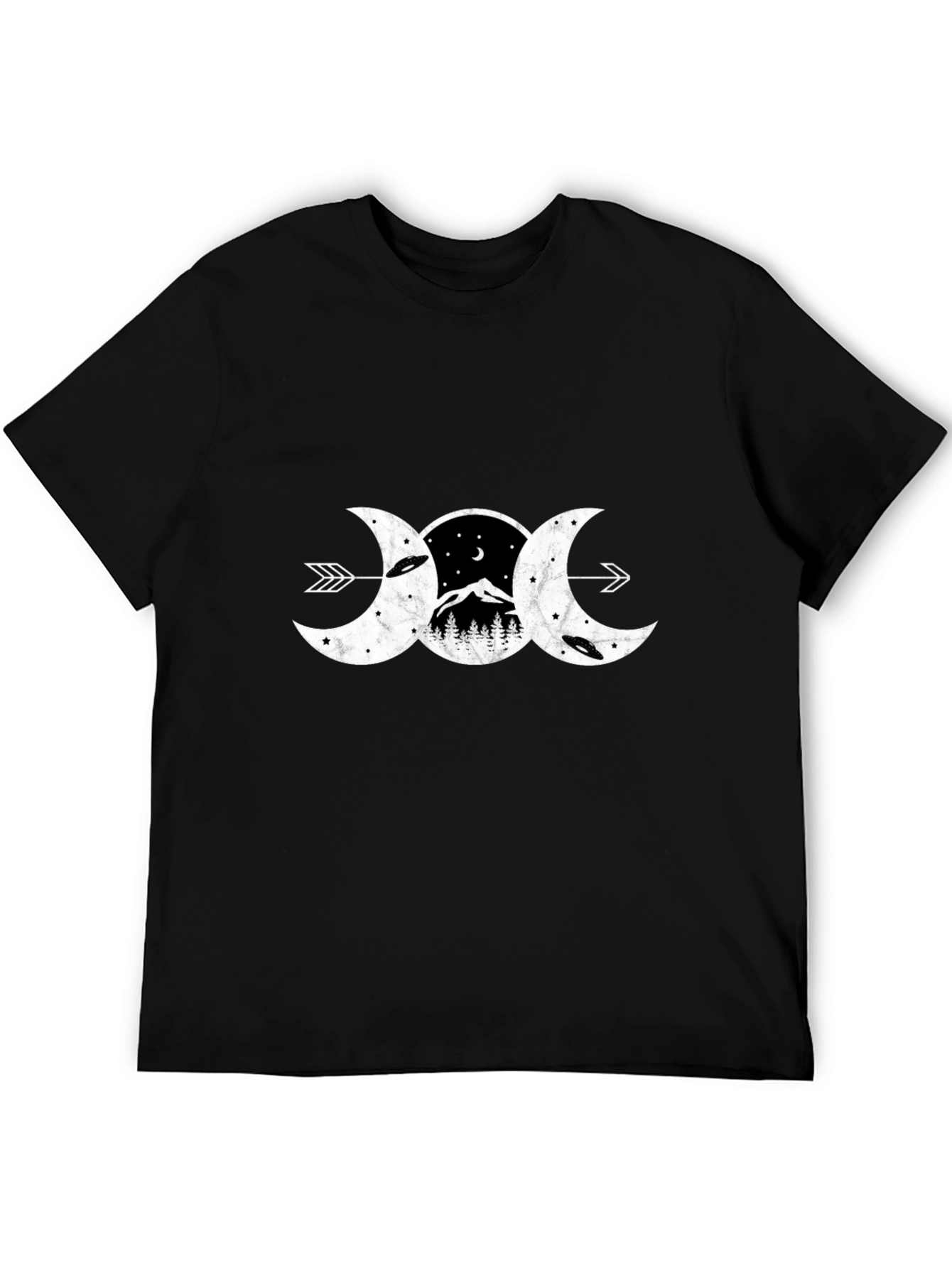 Black Triple Moon Goddess T-Shirt - Celestial Arrow Design view 5